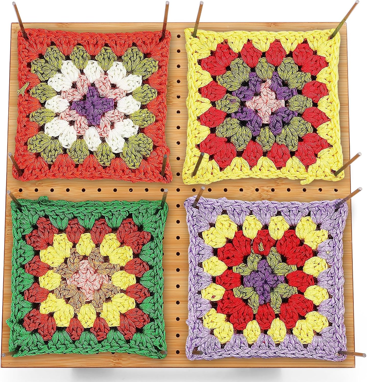 11.4inch Crochet Blocking Board with 20 Steel Rod, Bamboo Wooden Blocking Board with Adjustable Stand, Granny Square Blocking Board for Beginner Knitting Lover Crocheting