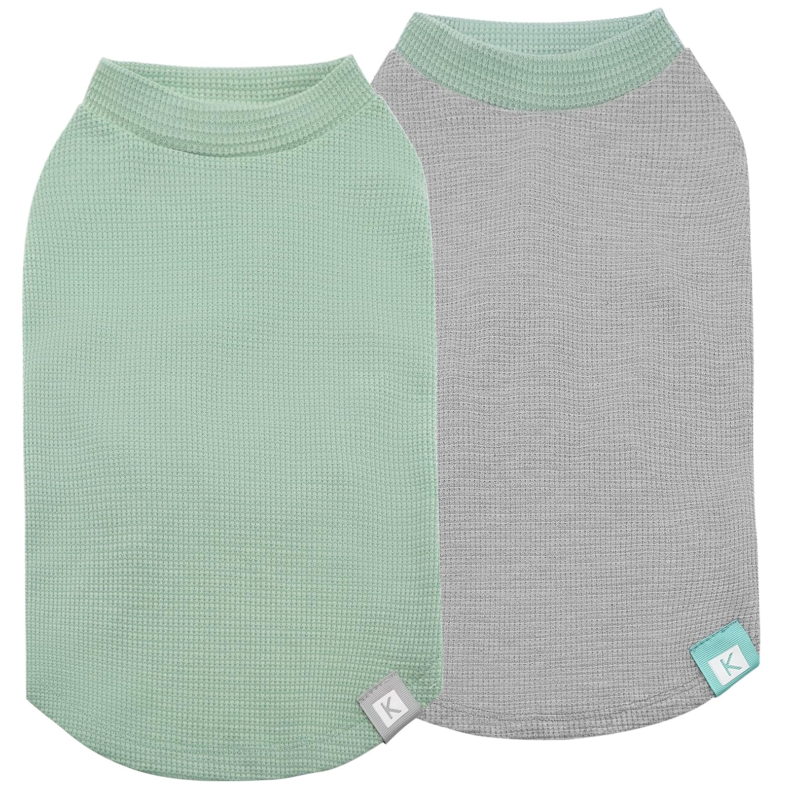 KYEESE 2Pack Dog Shirts Waffle for Small Dogs Stretchy Pet T-Shirts Lightweight Dog Tank Top Sleeveless Dogs Vest Breathable, Large, Green+Grey