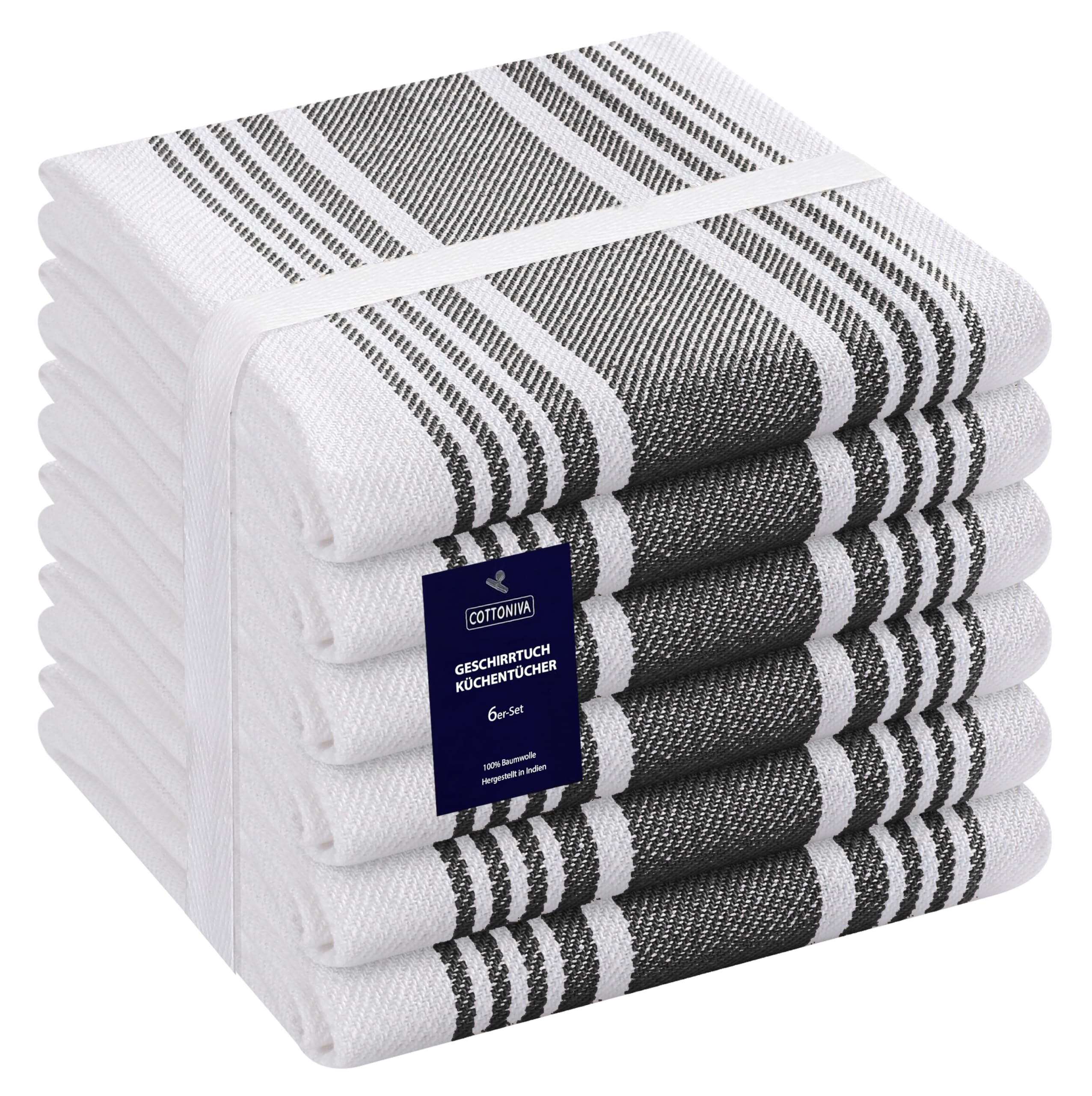 COTTONIVA Juego de 6 Paños de Cocina - Premium paños de Cocina Trapos de Cocina Algodon Paños de Cocina 100% Algodon - paños de Cocina Muy absorbentes paños Secos - 40 x 66 cm Negro