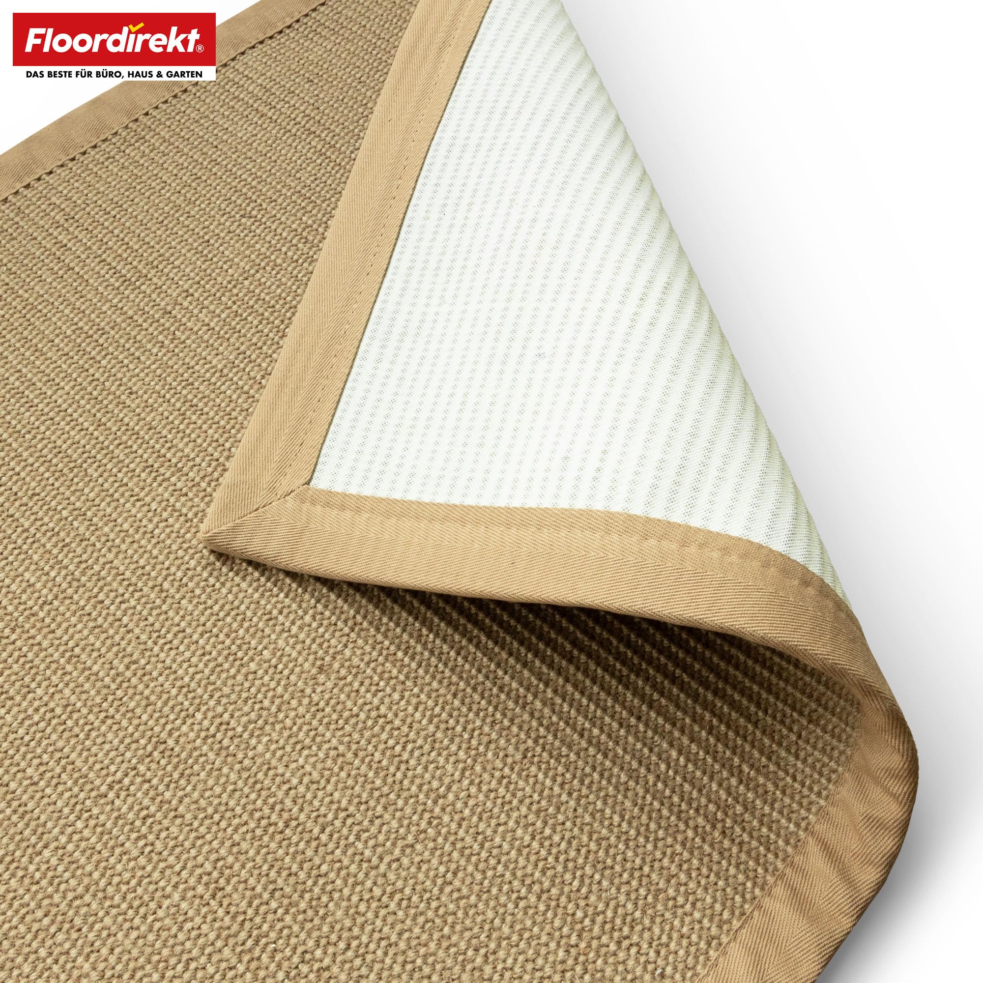 Floordirekt Sisal-Teppich Bombay 200x200 cm – Naturfaser Teppich mit Baumwollbordüre, Wohnteppich, Sisalteppich