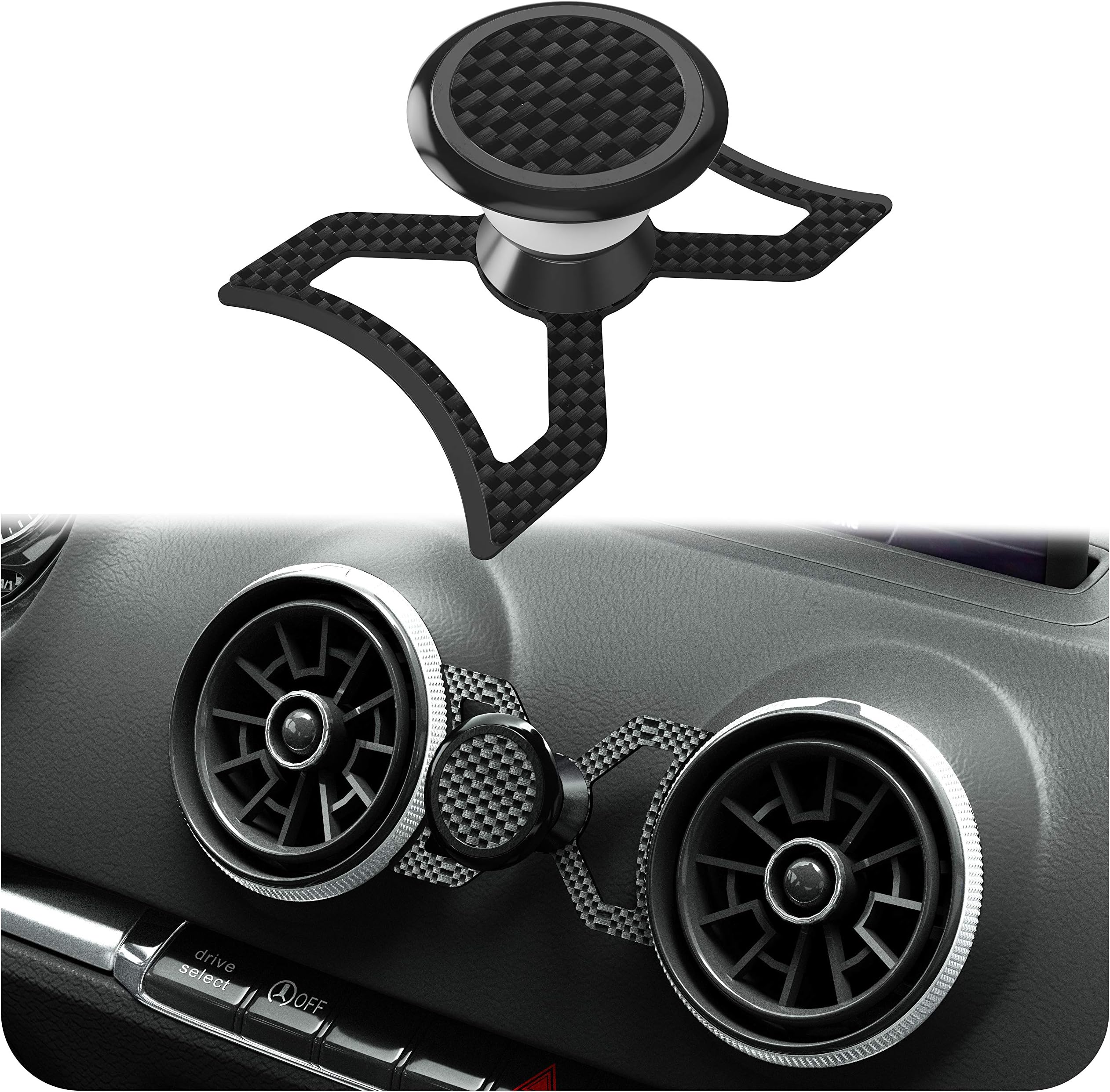 Magnetic mobile phone holder compatible with Audi A3/S3/RS3 | Universal holder for Smartphone, GPS & Tablet | Easy mounting | 360 adjustable for optimal visibility | Carbon