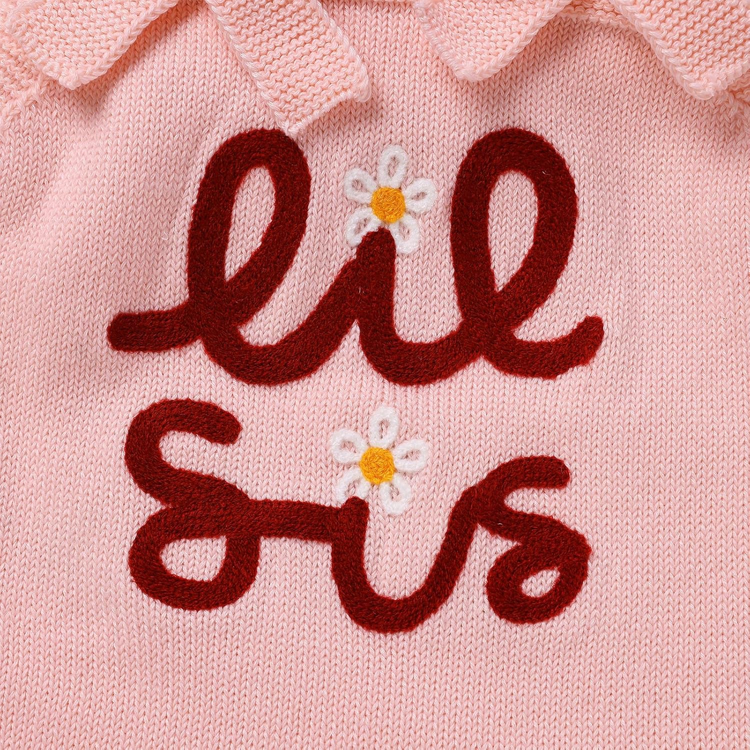 ODASDO Big Little Sis Matching Outfits Knitted Romper Newborn Infant Baby Girls Sweater Embroidery Vest with Headband - Image 5