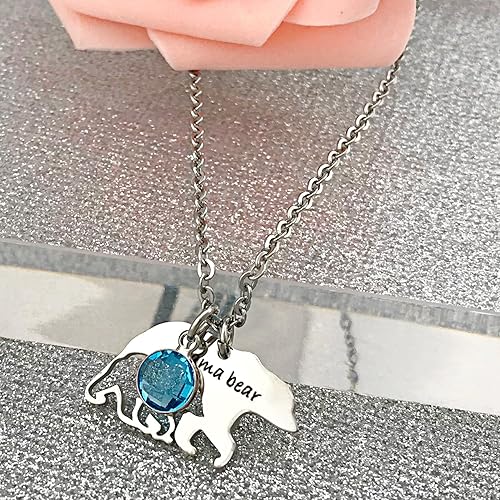 Vista 3 de YOUFENG Collar para mamá o madre con colgante de oso de 12 meses para mujeres y niñas, Cristal, circonita