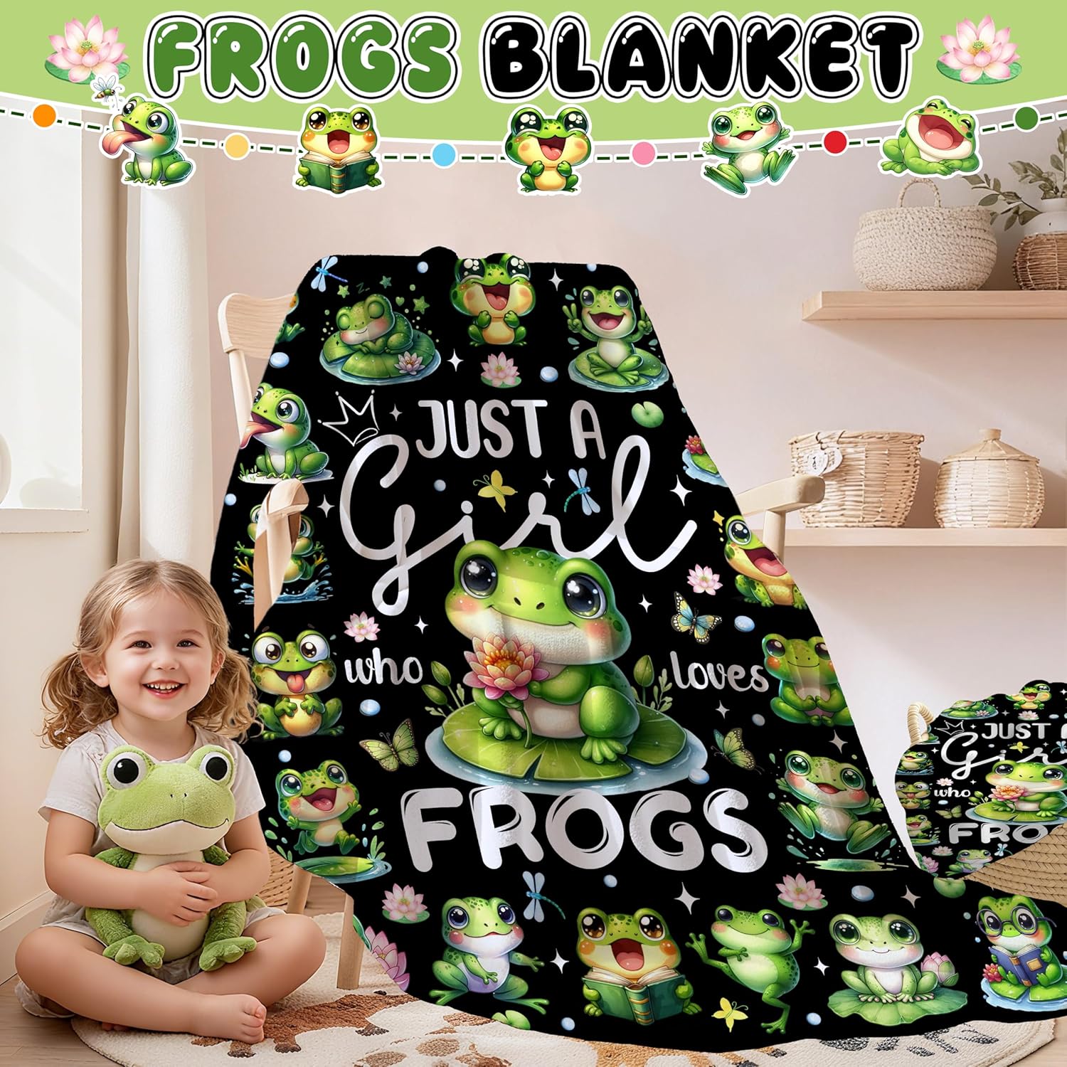 Cute Frog Gifts Blanket for Women Girl Kid Just A Girl Who Loves Frog Blanket Soft Warm Flannel Frogs Throw Blanket Frogs Stuff for Couch Sofa Bed Home Decor Frog Themed Present for Birthday Christmas