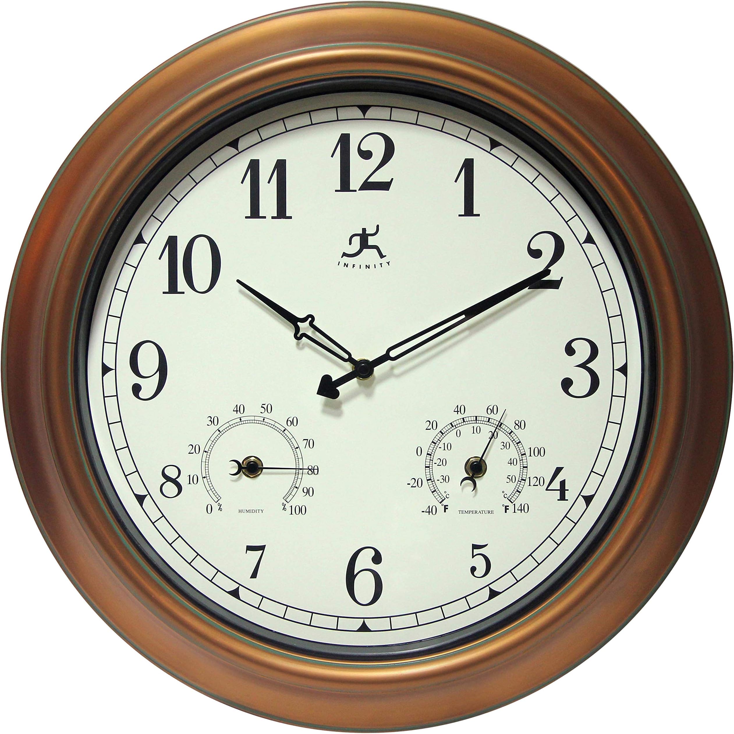 Infinity Instruments LTD. Craftsman 18 inch Copper Petina Outdoor Clock Thermometer Combo Patio Waterproof Large Wall Weather Station Weatherproof Decorative Outdoor Wall Clock Thermometer Hygrometer