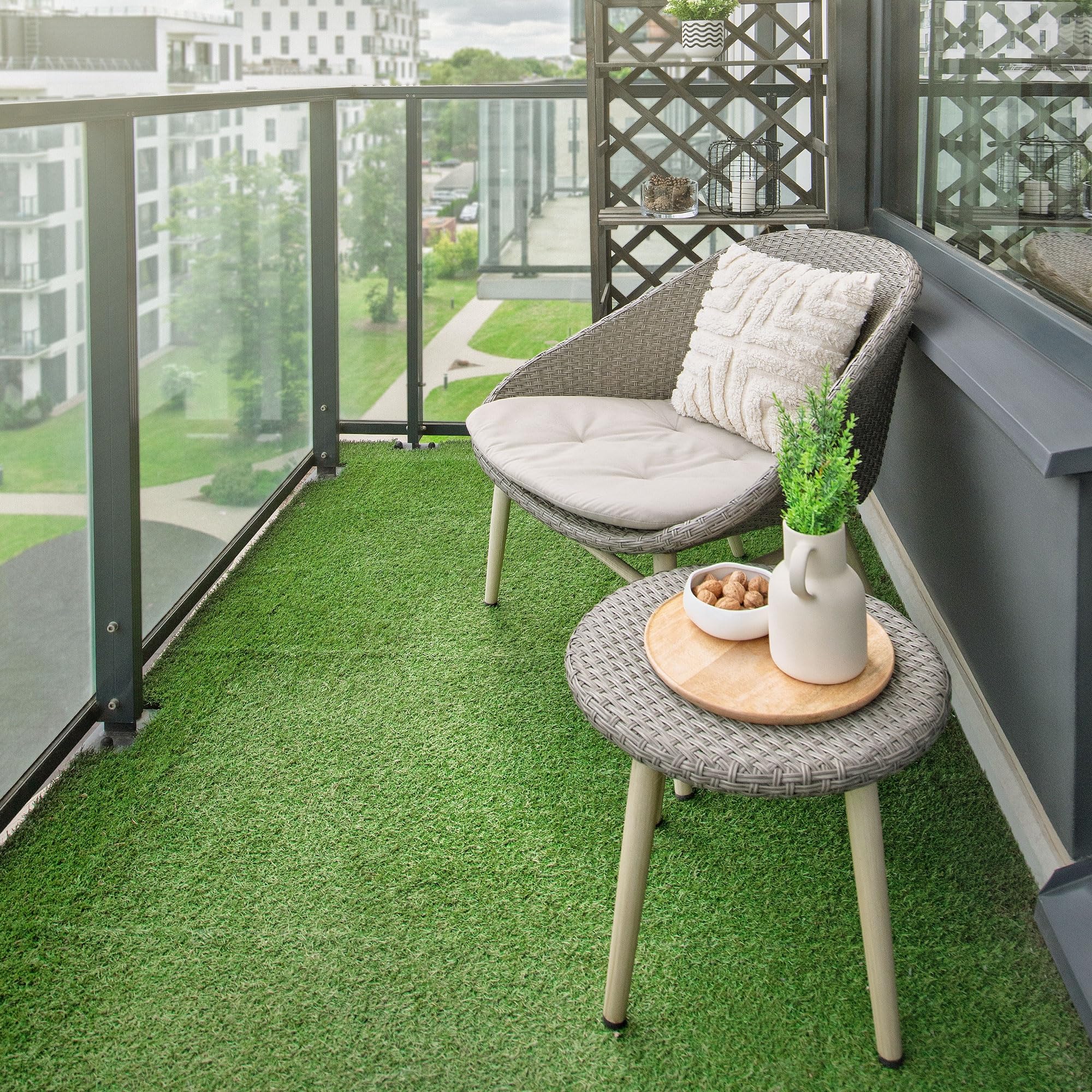 ML-Design Dalles Gazon Synthétique, 30x30 cm/44 pièces=4m², Clipsables avec Drainage, Pelouse Herbe Artificielle Revêtement de Sol à Cliquer Tapis Jardin Terrasse Extérieur Intérieur Résistant aux UV