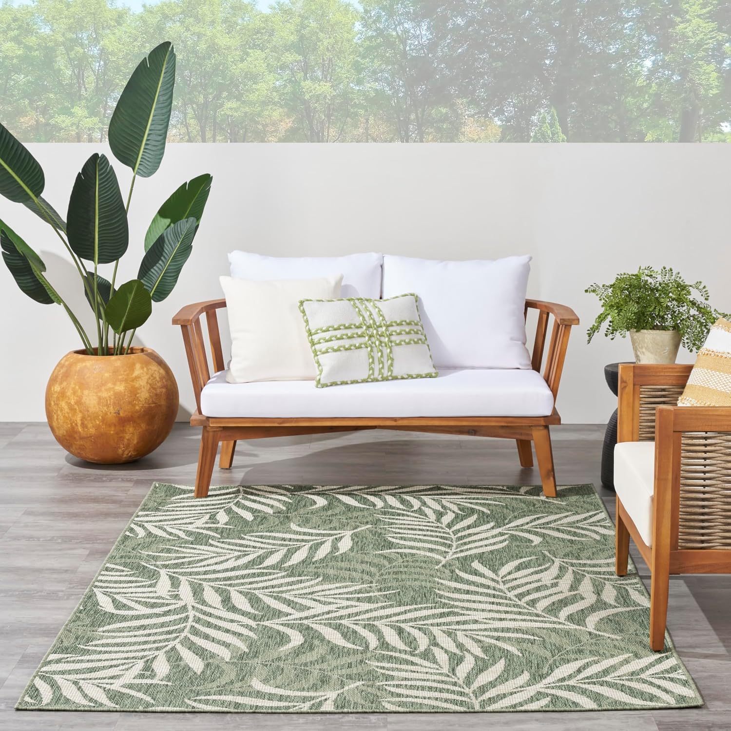 Nourison Home Garden Oasis Green Ivory 6' x 9' Area Rug - Easy Clean, Non Shedding, Bed Room, Living Room, Dining Room, Kitchen (6' x 9')