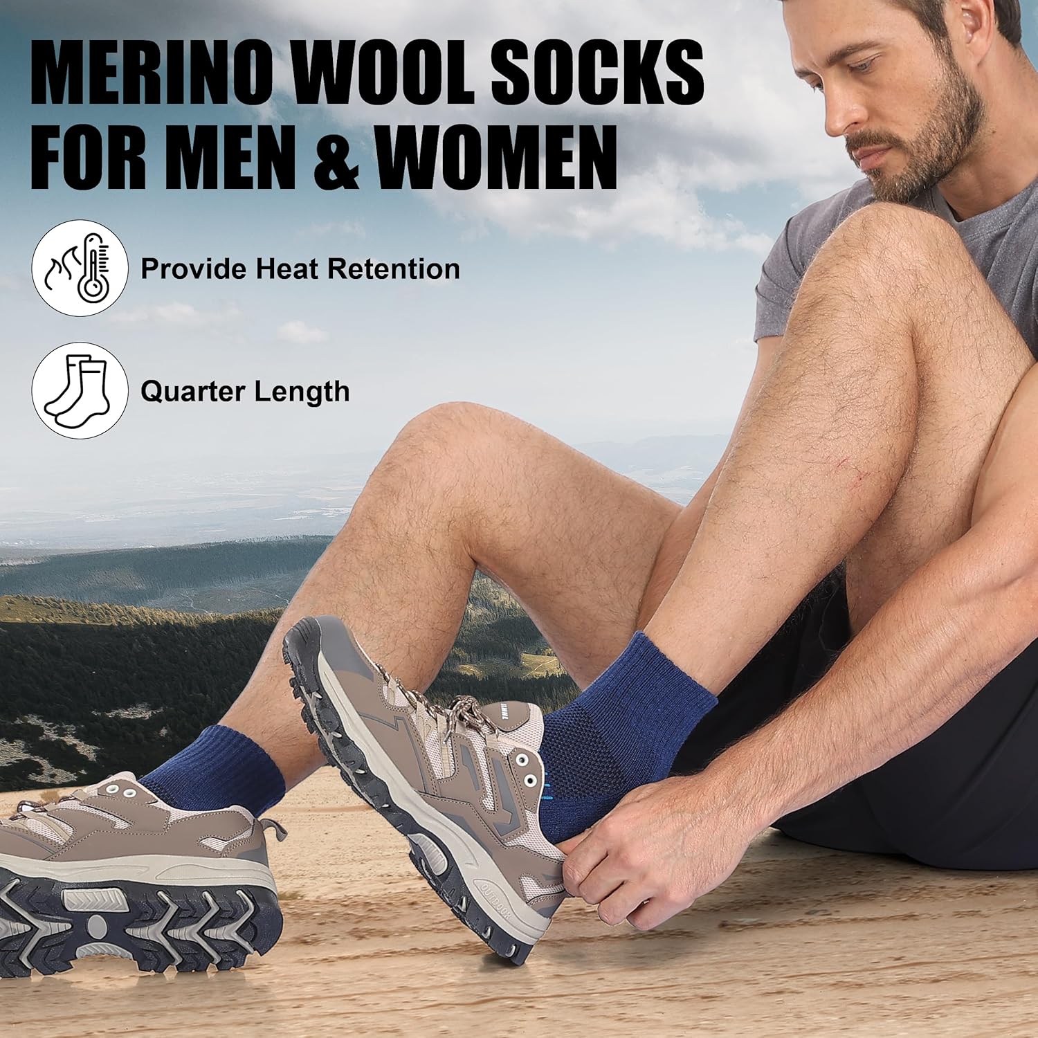 Lapulas Merino Wool Quarter Socks for Men Women, Hiking Running, Cushioned Compression Support, Thermal Thick, 5 Pairs - Image 2