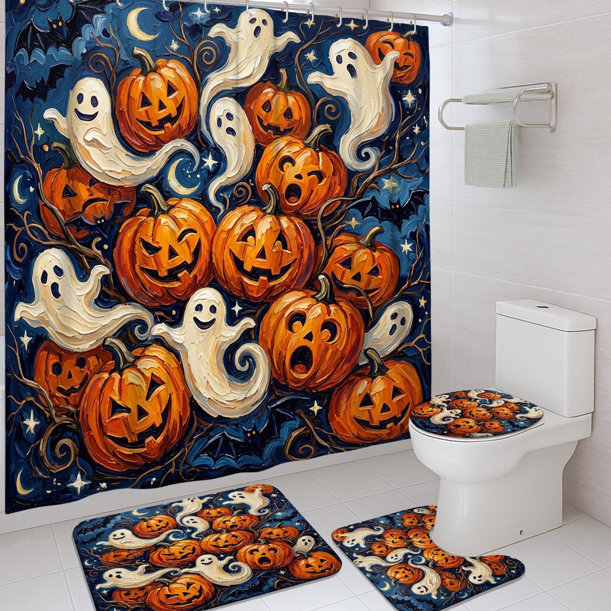 Rideaux de douche fantômes Halloween en tissu imperméable 183x183 cm pour douche