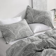 NTBAY Cotton King Pillow Shams, 3 Layer Muslin Breathable Soft Thermal Yarn Dyed Sham Covers, 2 Pack 20x36 Oxford Pillowcases with Envelope Closure, Dark Grey Leaf