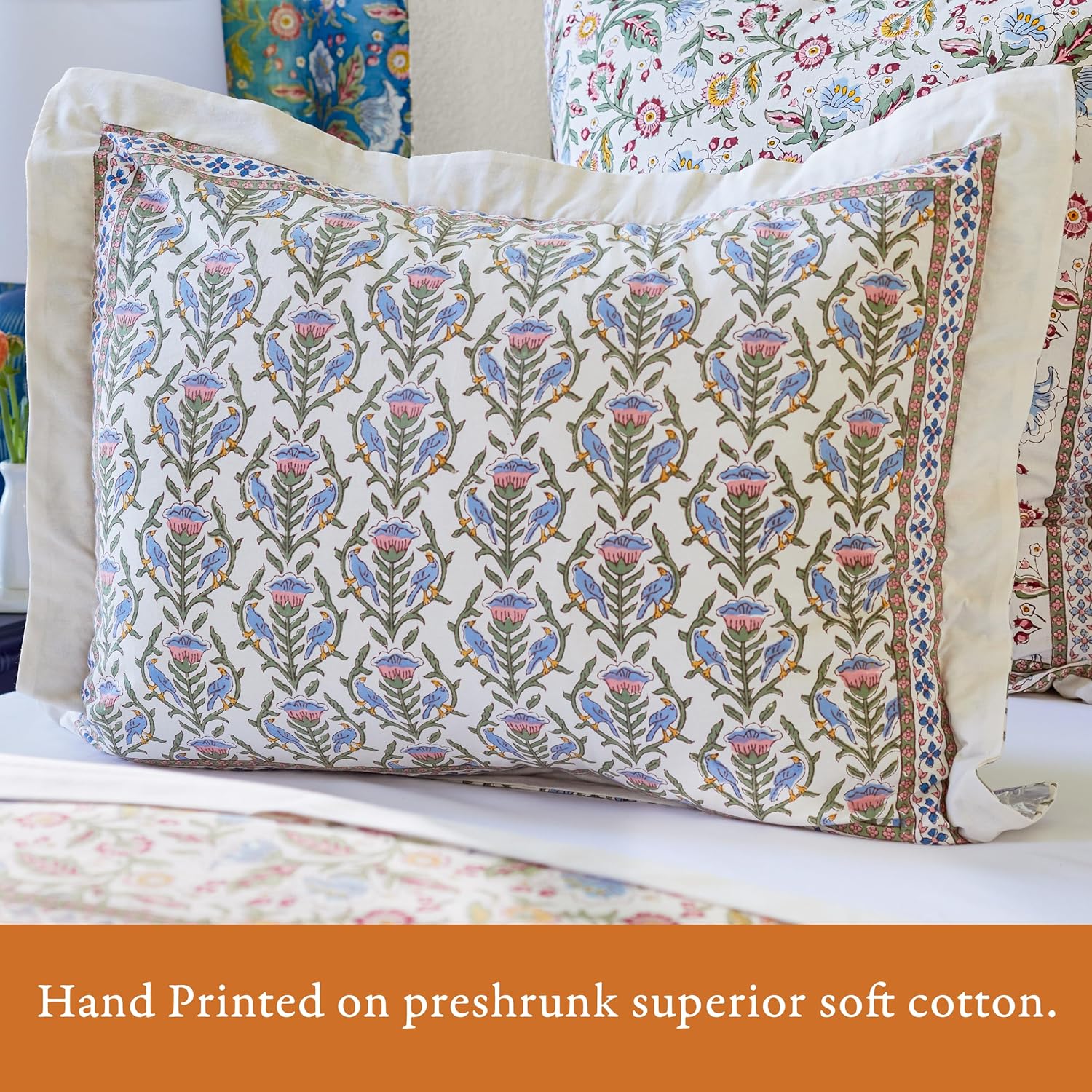 Saffron Marigold Pillow Floral Ivory Enchanted - CP, Quality Cotton, Fair Trade, Boho Bedding, Farmhouse Kitchen Style, Vintage Floral Design, 27 x 21 in