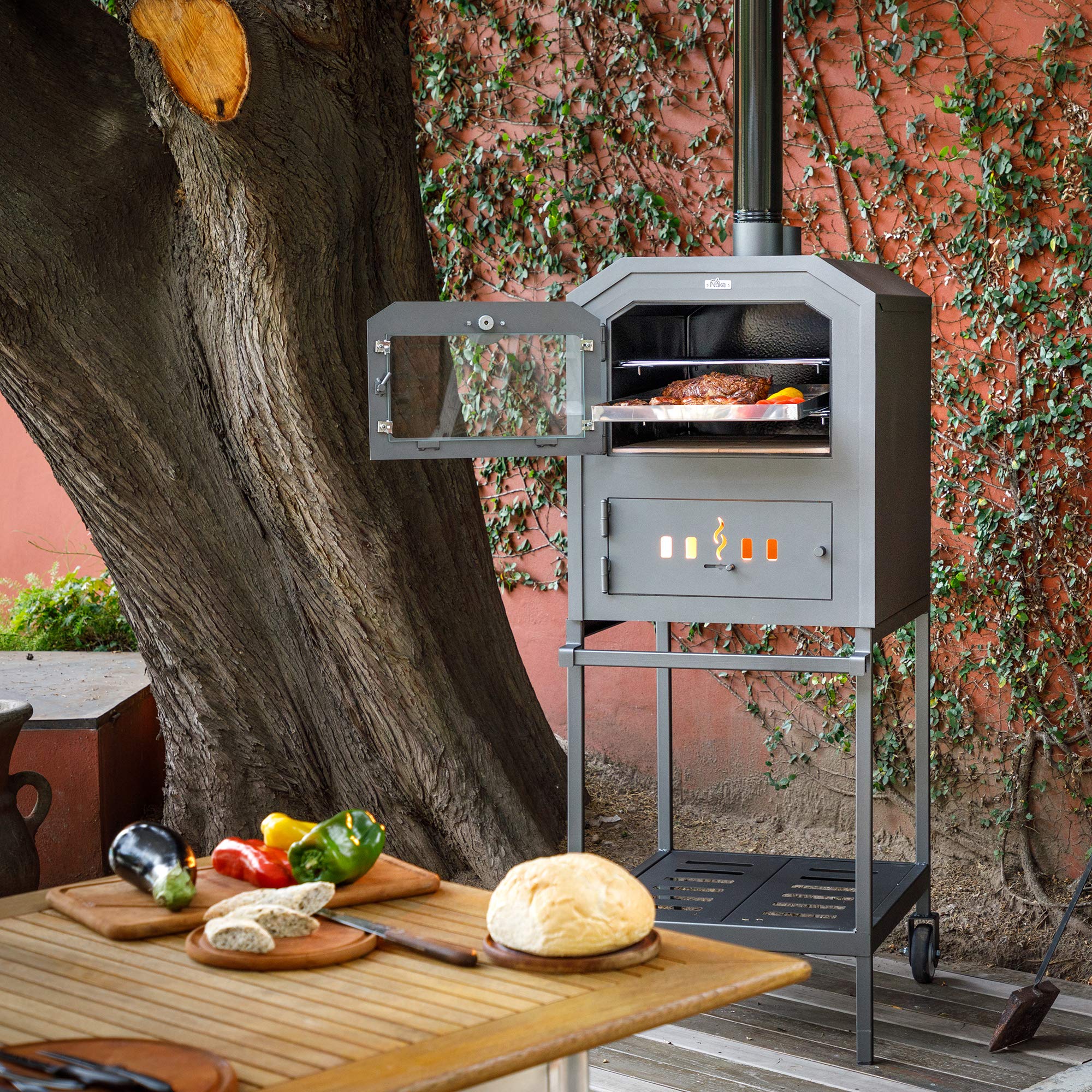 Amazon.com: Nuke Oven6002 Authentic Wood Fired Freestanding Versatile  Outdoor Cooking Oven with 2 Stainless Steel Baking Trays : Patio, Lawn u0026  Garden