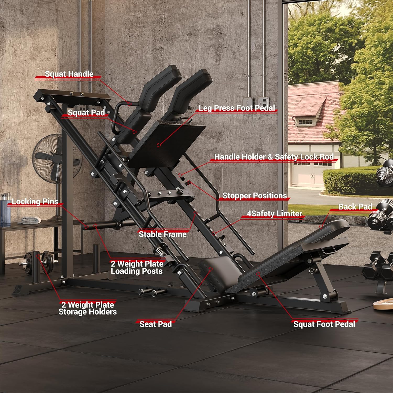 Leg Press Hack Squat Machine, 3-in 1 Professional Leg Squat Machine with Adjustable Backrest for Home Gym, Fits 1" & 2" Plates, Strength Training Lower Body