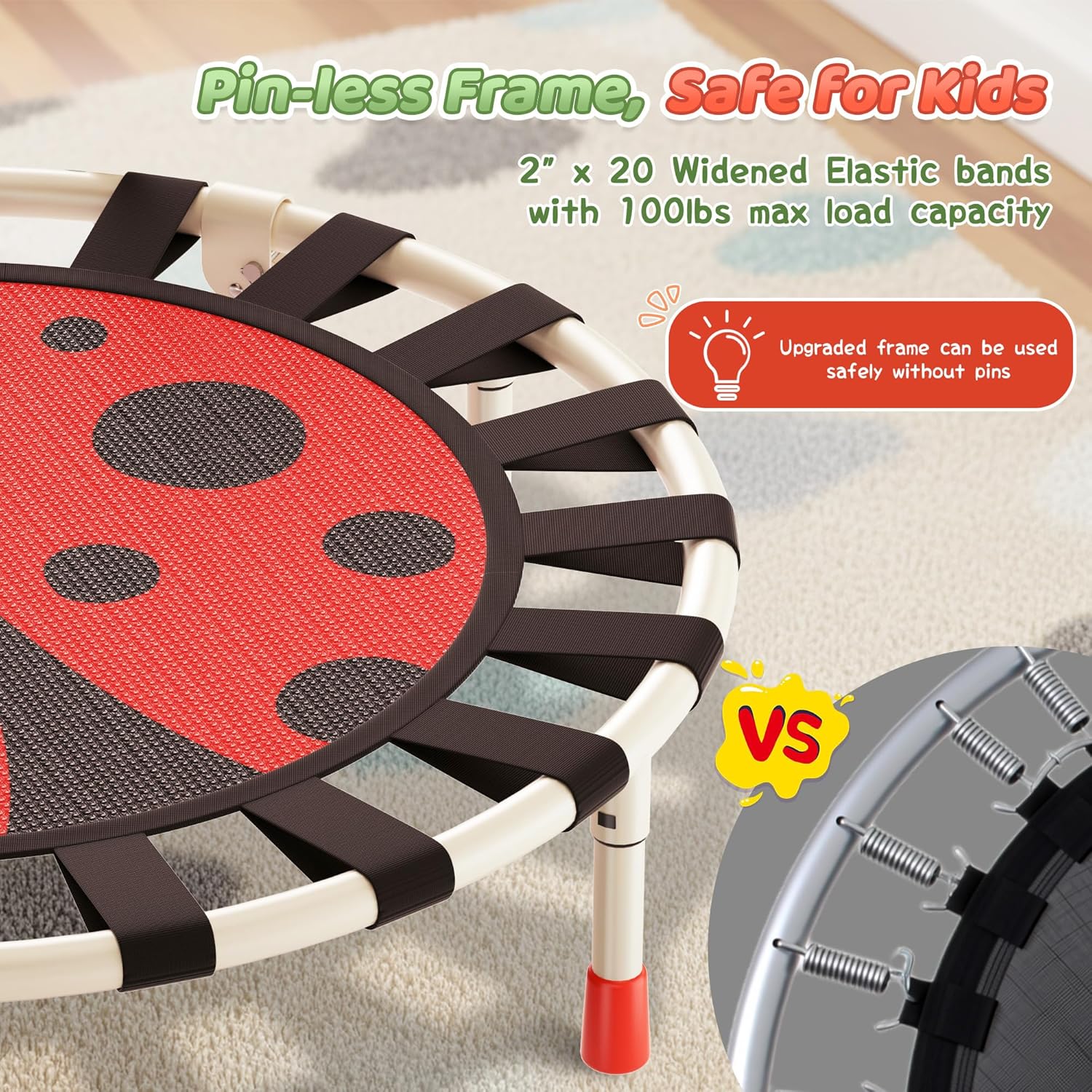 Premium 3FT Foldable Toddler Trampoline for Kids Ages 3-6, 36 Inch ASTM Certified Mini Trampoline with Adjustable Handle, 100 lbs Capacity, Quiet Elastic Bands, Safe for Indoor Outdoor Use