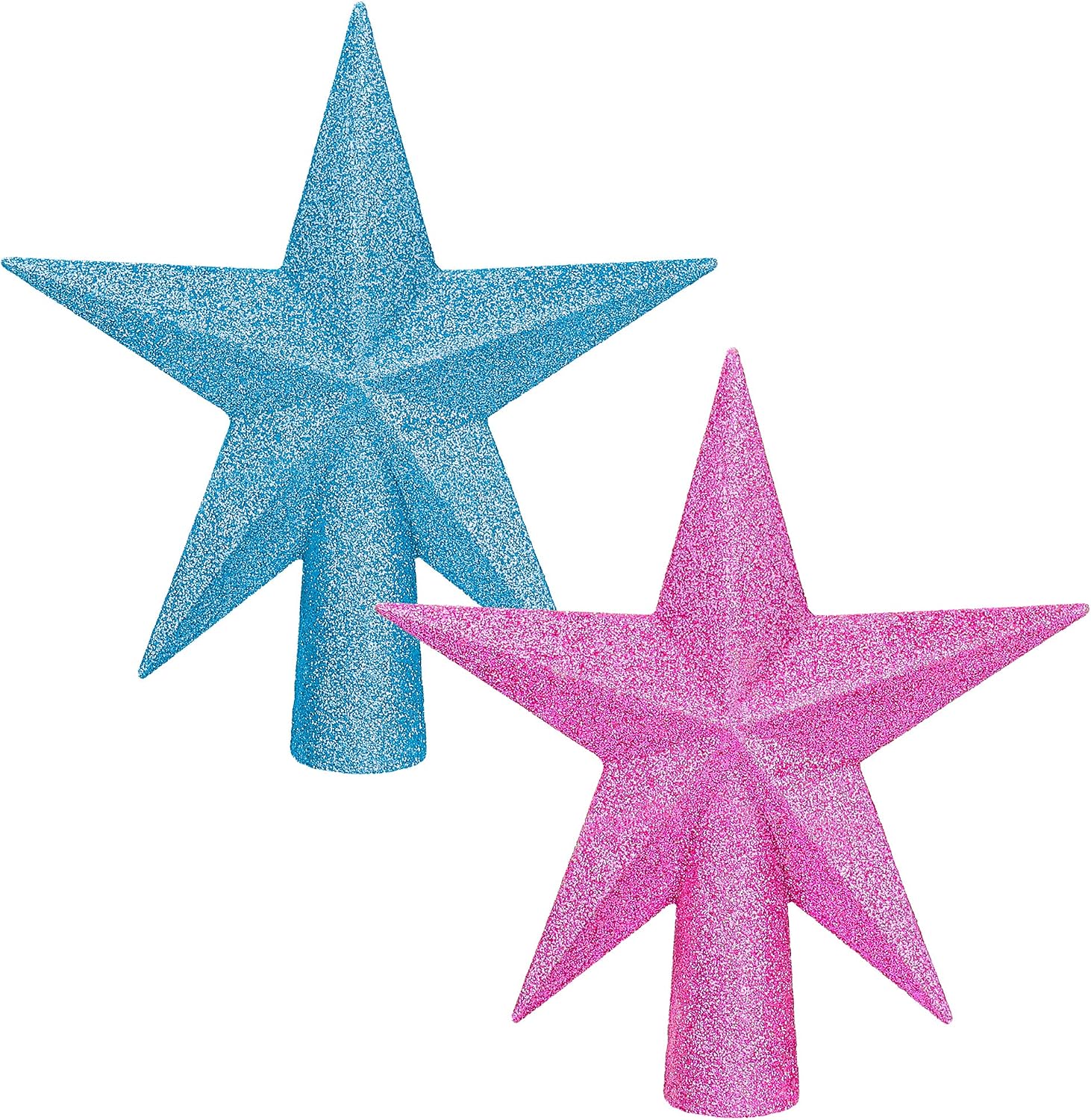 Aneco 2 Pack Glittered Christmas Tree Topper Star Treetop for Small Christmas Tree Decoration or Home Decor, Hard Plastic, 4 inches