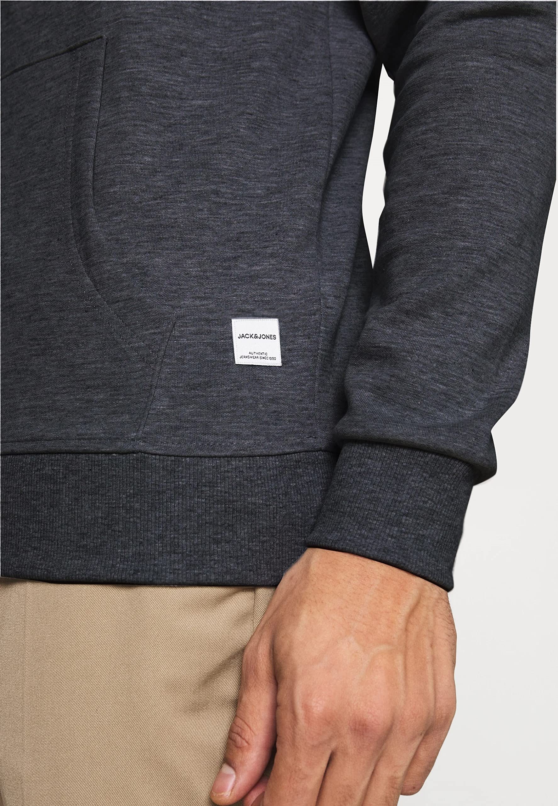 JACK & JONES Męska bluza z kapturem Basic zamek błyskawiczny, Dark Grey Melange/Reg Fit, XL