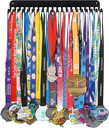 Miniatura 3 de Exhibidor de medallas, marco para colgar medallas, soporte de medallas, resistente para medallas de carrera, fácil de instalar, 20 ganchos