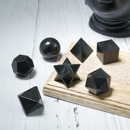 Miniatura 4 de Crocon Juego de 7 piezas de geometría de cristal sólido platónico de turmalina negra, sólidos platónicos, piedras geométricas sagradas para