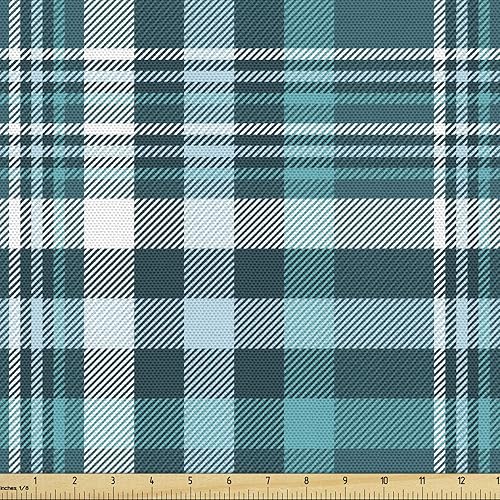 Ambesonne The Yard, cuadros clásicos monocromáticos, tela decorativa para tapicería y detalles del hogar, 3 yardas, azul y verde azulado