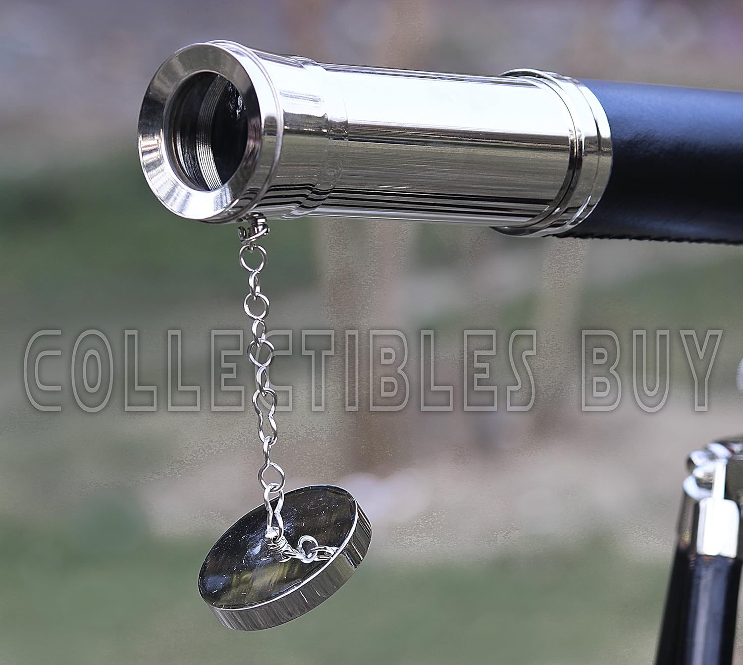 Nautical Silver Finish Floor Standing Brass & Leather Engraved Telescope with Wooden Tripod - 47" Home Décor