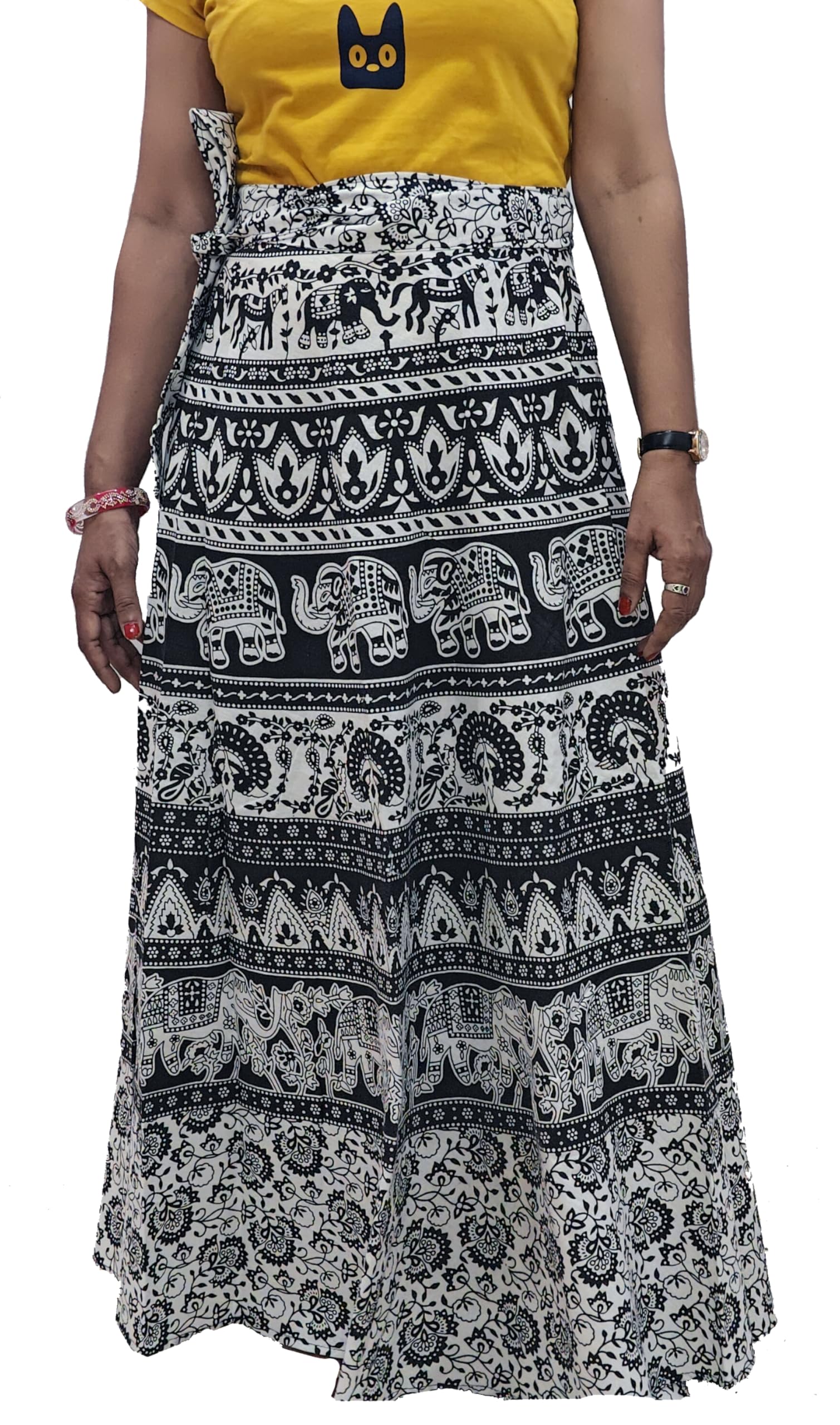 Women’s Bohemian Print Cotton Long Skirt Pareo Beach Wrap Cover up Elastic Waist One Size Waist 22"-39"