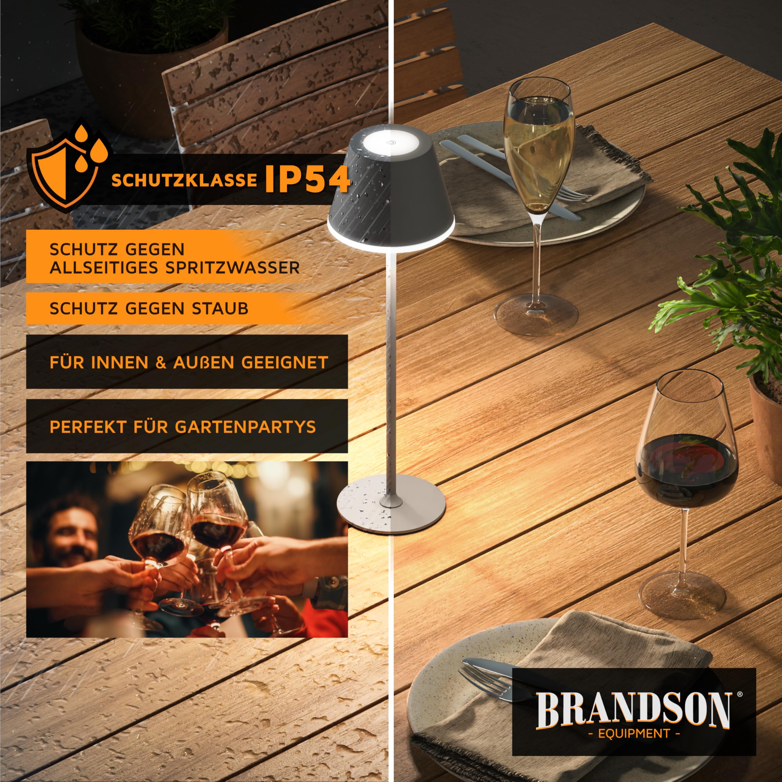 Brandson - 3 x LED Tischlampe kabellos dimmbar - mit Akku aufladbar - 3 Farbstufen - warmweiß neutralweiß kaltweiß - Metall - - Tischleuchte - Nachttischlampe - Leselampe - Indoor/Outdoor - anthrazit