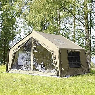 Coody Inflatable Canvas Camping Tents with Stove Jack – Premium Air Beam Family Glamping Tent, Breathable Cotton Canvas, Fast Setup Air Tent with Pump