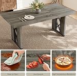 HIPIHOM 3-Piece Dining Table Set for 6-8 People, 70.8'' Rectangle Kitchen Table with 2 Benches for Breakfast Nook, Dining Room Furniture(Grey Table+Bench)