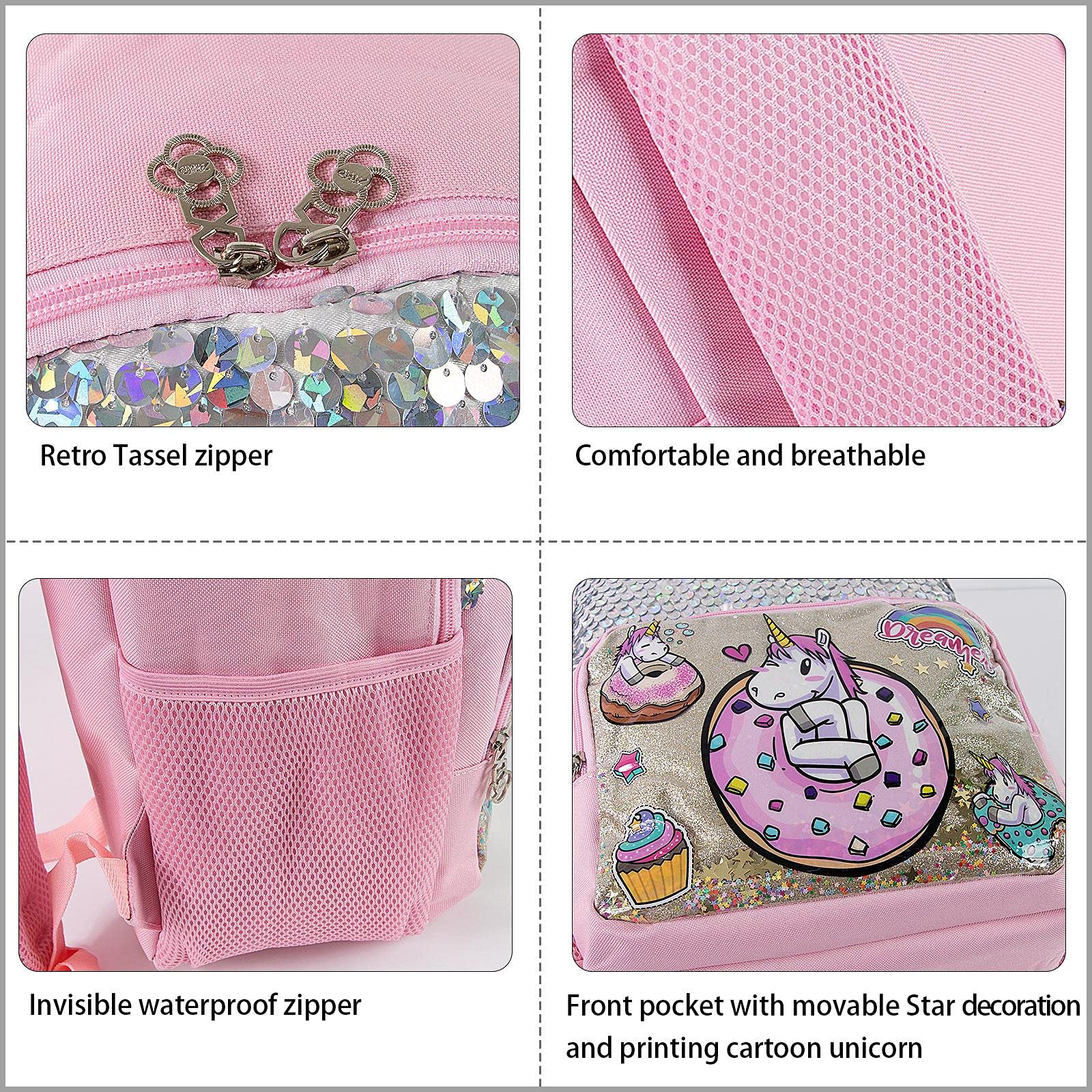 Zaino per Bambini Zaino della Scuola per Ragazze Unicorn Glitter Paillettes Paillettes Bookbag Carino Borsa da Satchel 16 Pollici