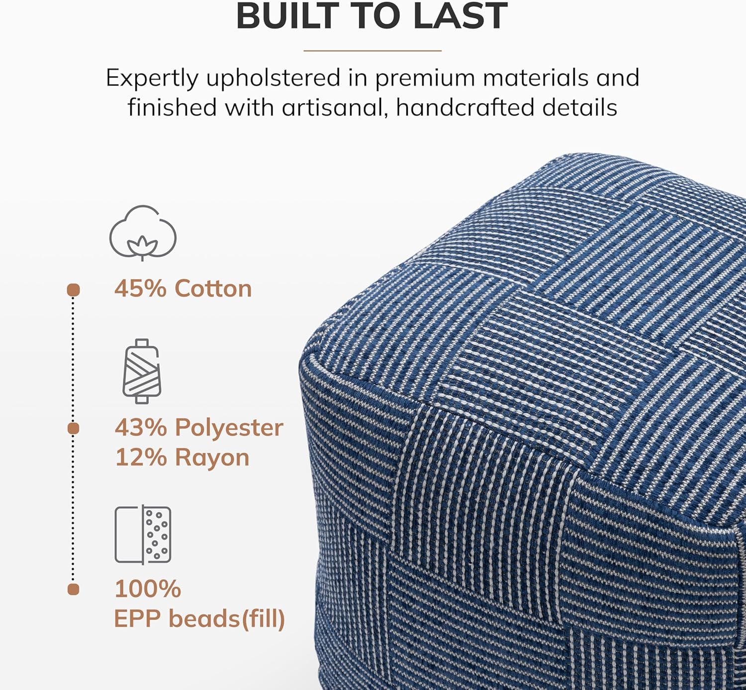 Anji Mountain Pouf Ottoman Foot Rest, Handmade Ottoman Pouf, Comfortable Foot Stool, Decorative Floor Seating for Living Room Decor, Bedroom & Home Décor Accent - Sailor Blue