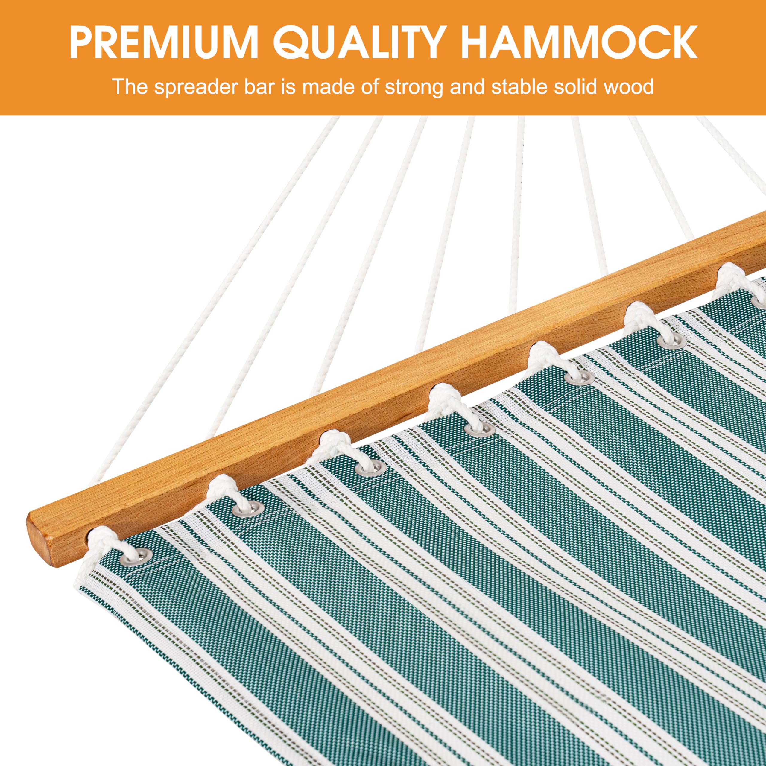 Lazy Daze Hammocks Hamaca de secado rápido con barra separadora, hamaca doble para 2 personas con cadenas al aire libre, patio, piscina, patio, playa, capacidad de 450 libras, rayas verdes