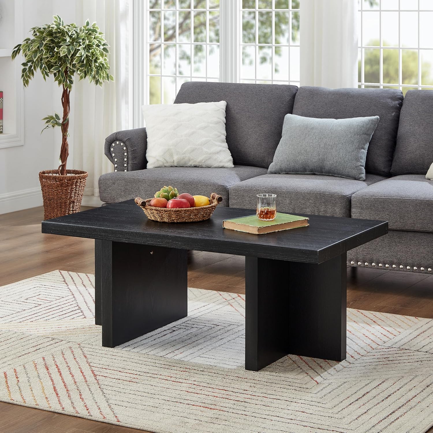 Roundhill Furniture Mchome 3-Piece Coffee Table Set, Coffee Table and Two End Tables, Black Finish
