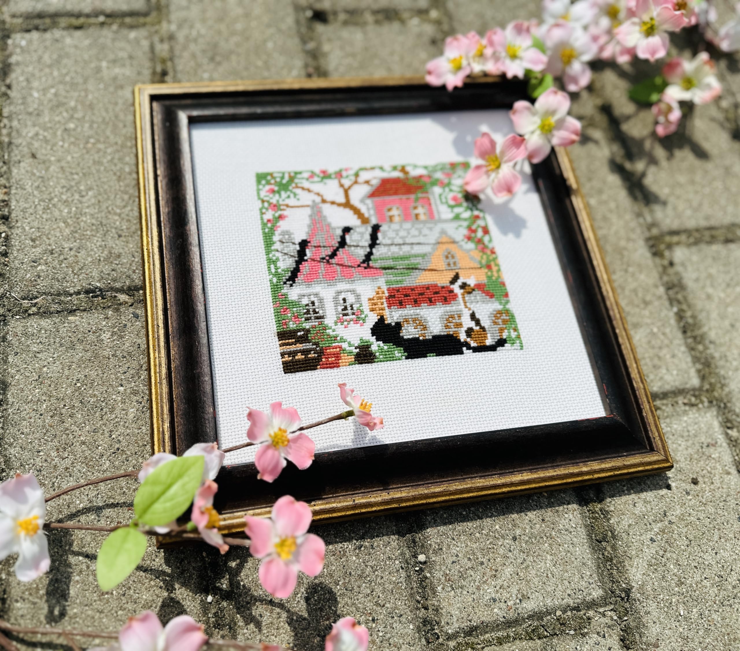 Kit Broderie Point De Croix Riolis - Chats Des Villes En été - Toile Aïda 5.5 Pts/cm - Multicolore