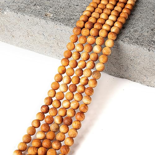 Miniatura 4 de Cuentas de sándalo dorado natural, cuentas redondas sueltas para bricolaje pulseras y collares, joyería de HIXHRO 45 piezas con hilo elástico