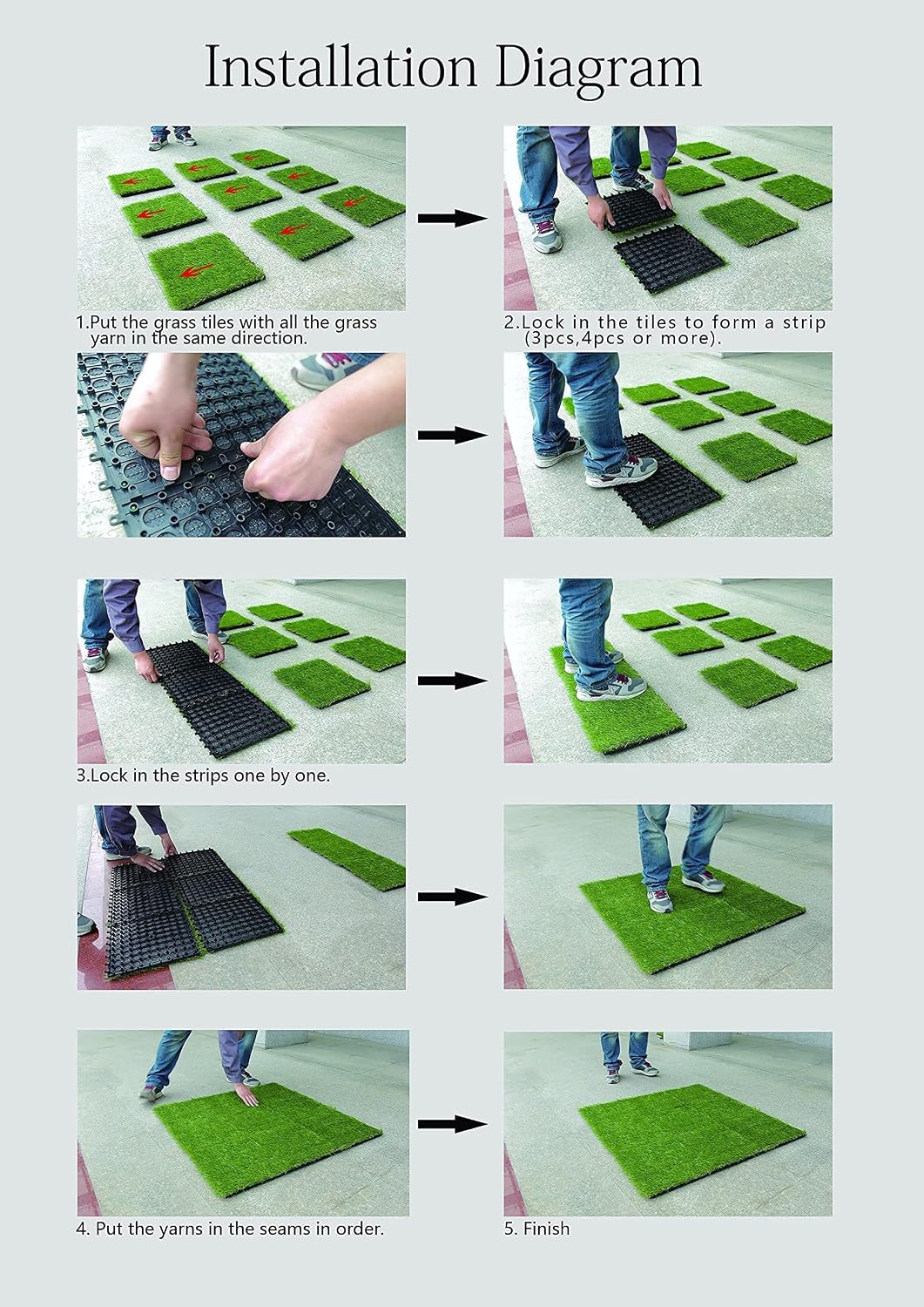 GOLDEN MOON Turf Grass, Artificial Grass, Tile Interlocking and Self-Draining Mat for Patio, Indoor Outdoor, 1x1 ft, 1.5 in Pile Height, 9 Pack