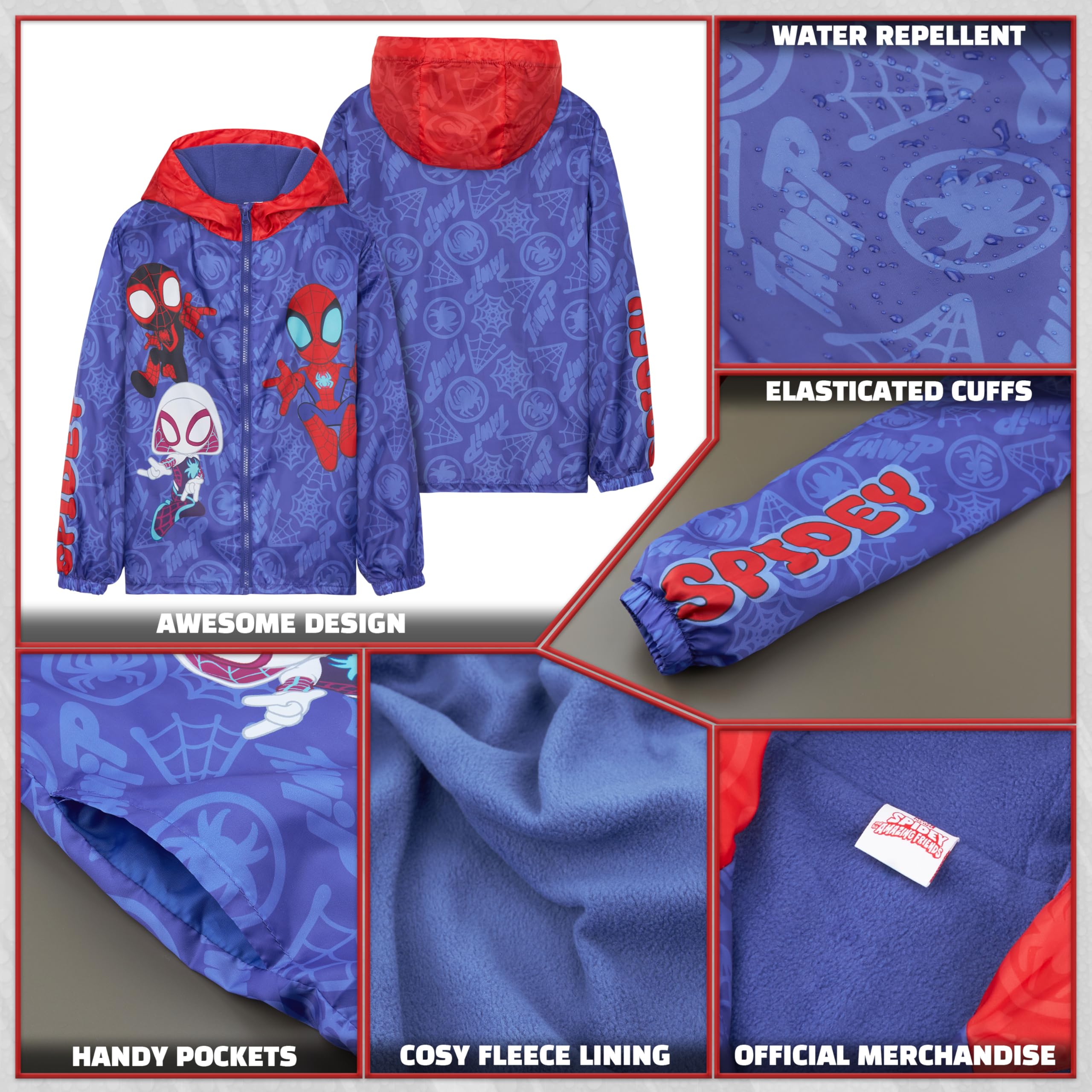 Get Trend Marvel Spidey Veste Imperméable Enfant, Manteau de Pluie avec Capuche et Doublure Polaire, École ou Voyage, Cadeau Garcon