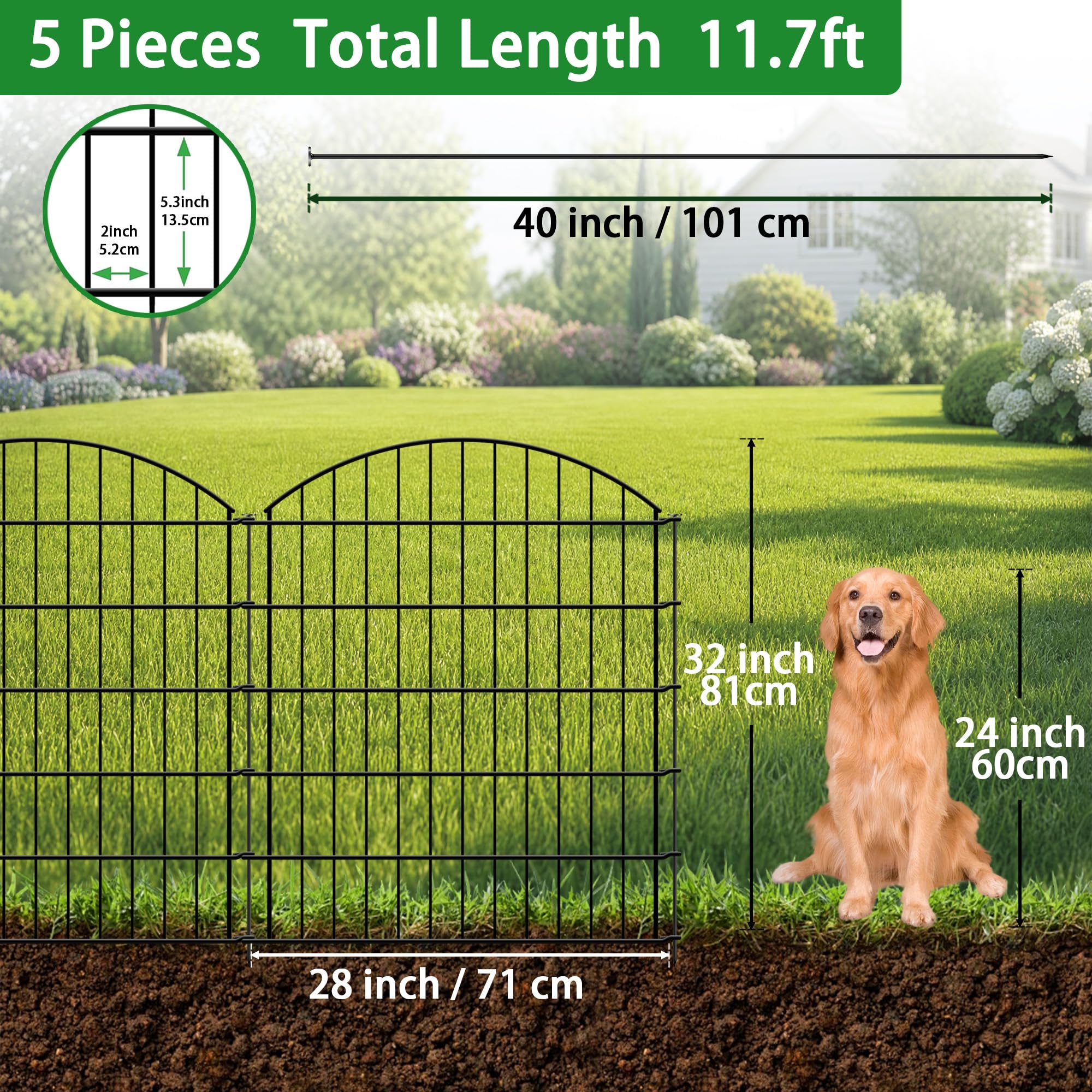 Thealyn Metall Gartenzaun, Dekorative Bordüre, Kein Graben, Rostfreie Tierbarriere für Blumenbeet, Hunde (81cm H x 71cm B, 10 Paneele, Gesamtlänge 7m)
