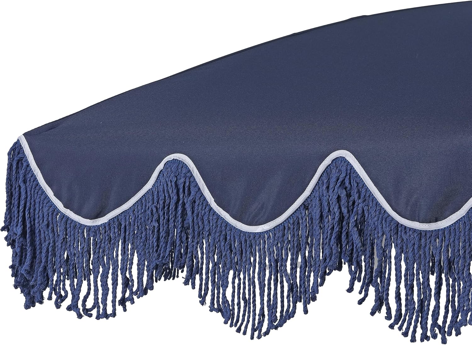 JONATHAN Y Mariner 6.5 ft. Beach Umbrella, Navy Solid with Fringe, Push-Button Tilt, UPF 50+ Sun Protection and Carrying Bag for Patio and Pool, White Pole UMB1005T