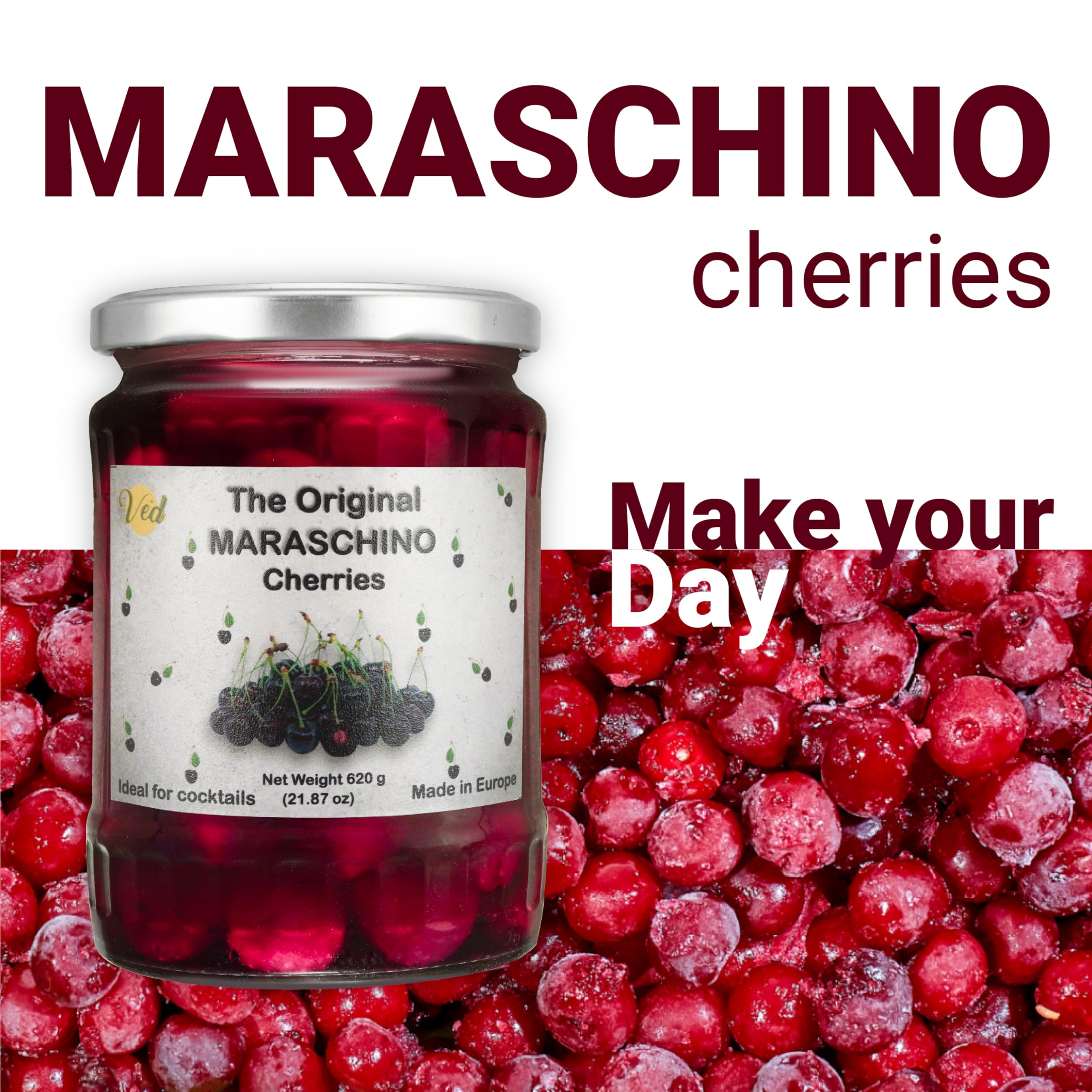 Ved Gourmet Cerezas al Maraschino Originales 620g - Cereza Italiana para Cócteles