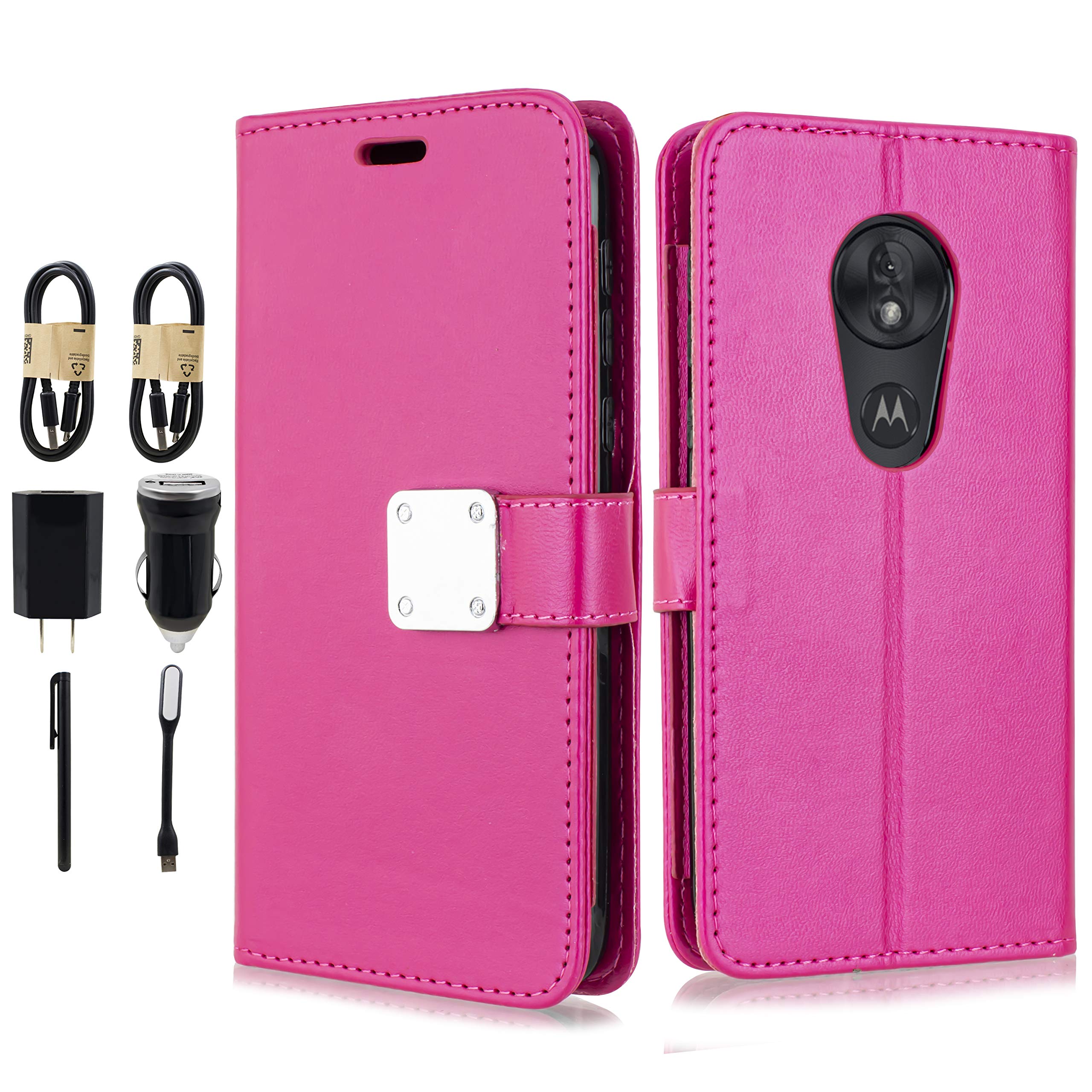 Wallet Case for Moto G7 Play 6goodeals Accessory Pack [Flip Folio] PU Leather Wallet Card Slot Protective Phone Cover with Kickstand for Motorola Moto G Play(7th Gen) 2019 (Pink)