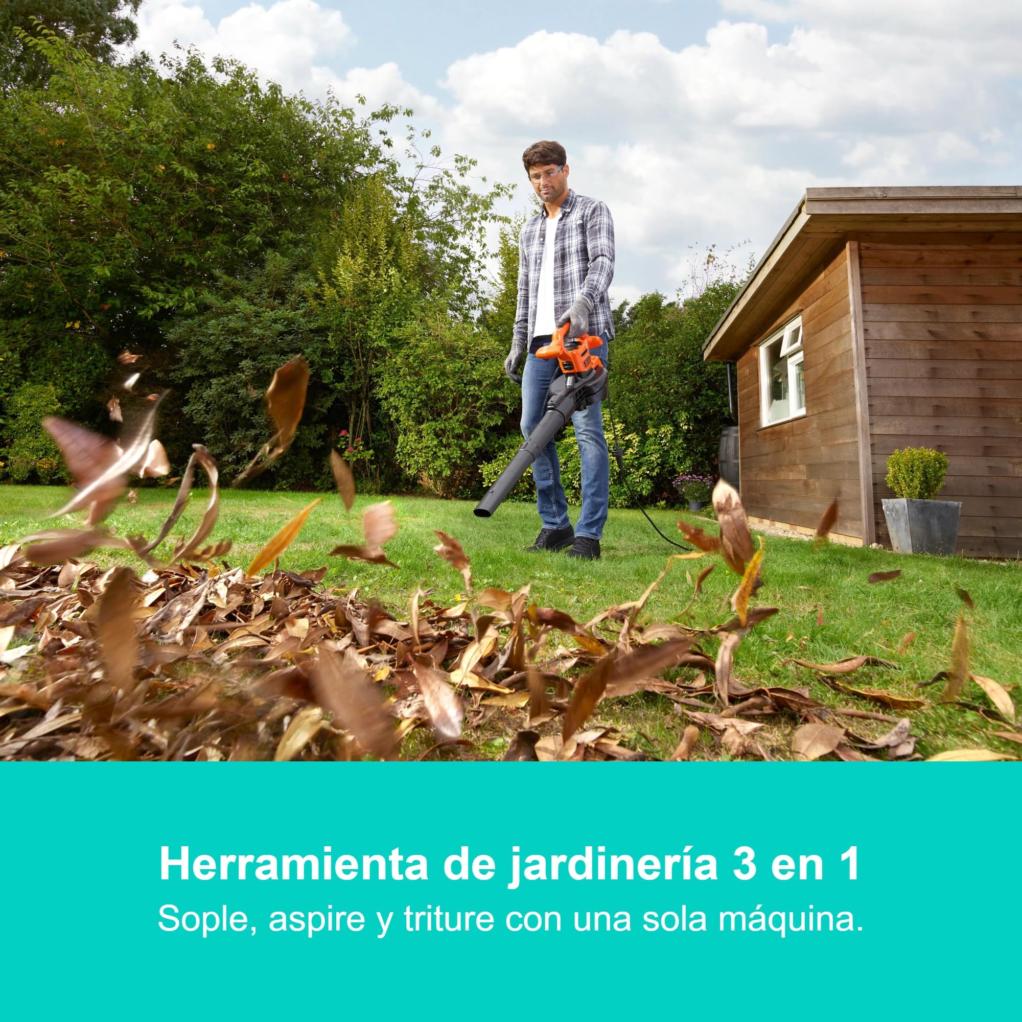 Black+Decker Soplador, Aspirador y triturador de Hojas 3 en 1 de 3000 W, BEBLV300SB-QS