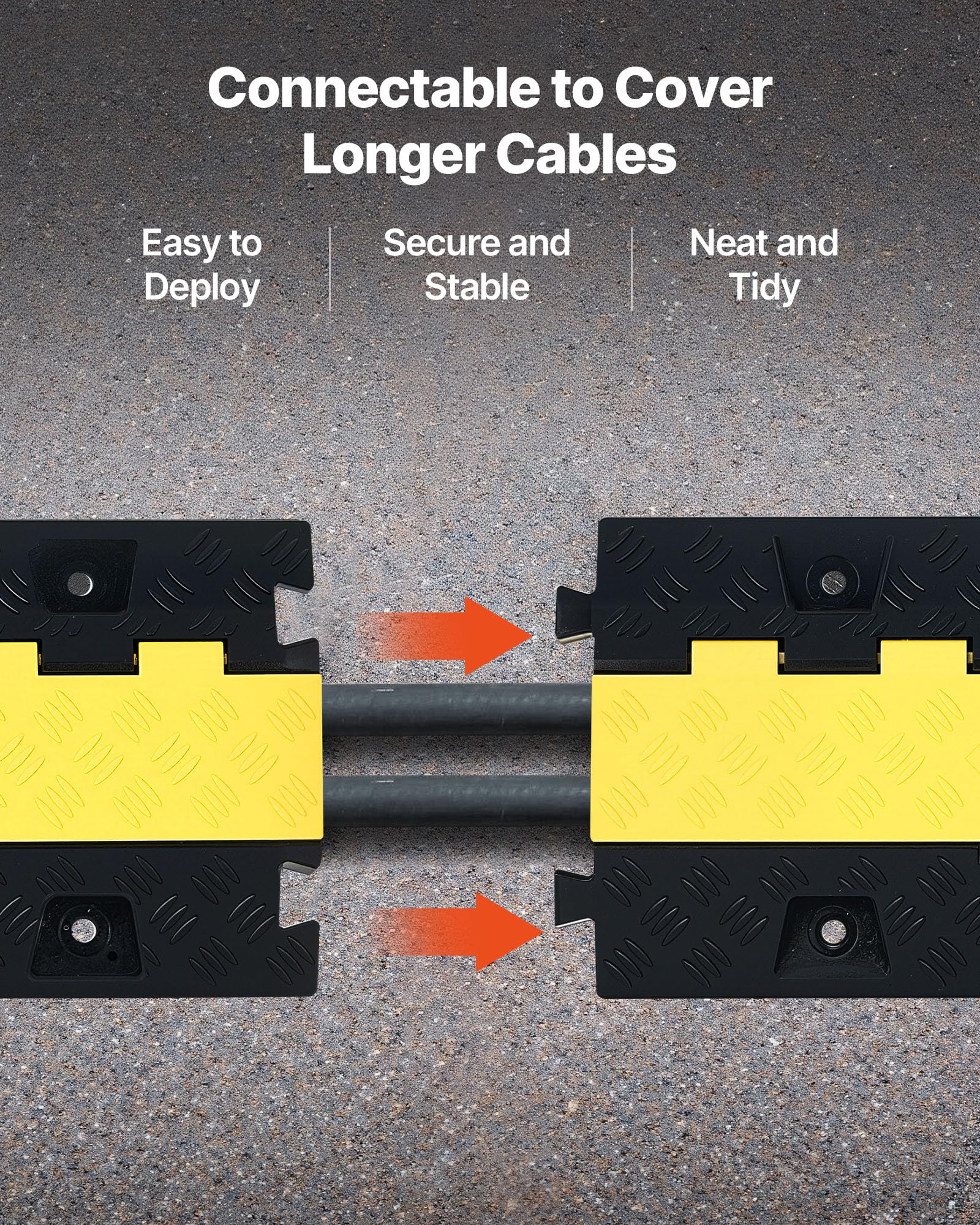 VEVOR Protector de Cables para Suelo de 2 Canales de 31 x 28 mm, Rampa de Protección de Cable Carga de Capacidad de 9979 kg, Rampa para Interiores, Exteriores, Hogar, Oficina, Almacén, 3 Piezas