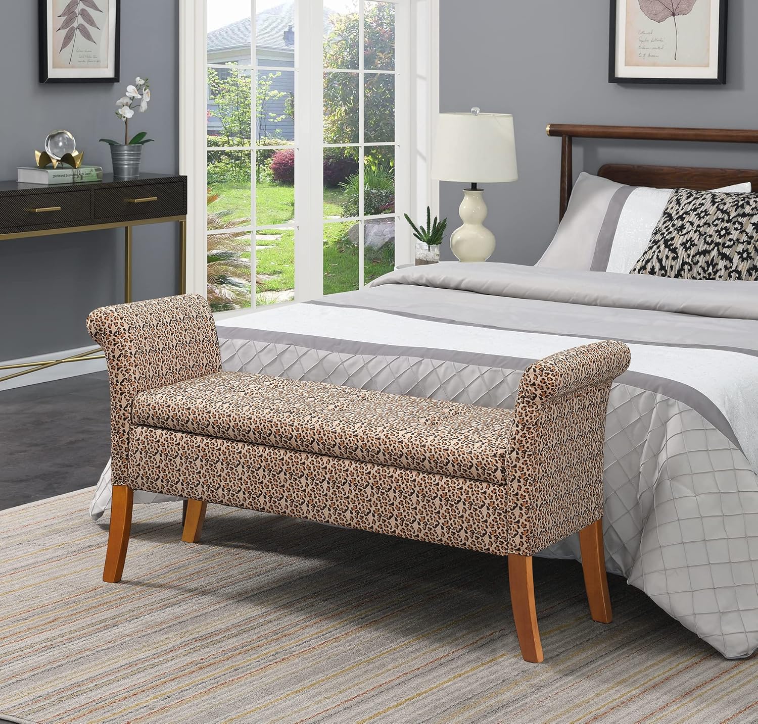 Convenience Concepts Designs4Comfort Garbo Storage Bench, Savanna Leopard Print : Home & Kitchen