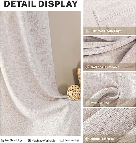 Miniatura 4 de Cortinas de lino con textura de cocina semitraslúcidas de 36 pulgadas de largo, cortinas pequeñas con bolsillo para barra, cortinas para cafetería,