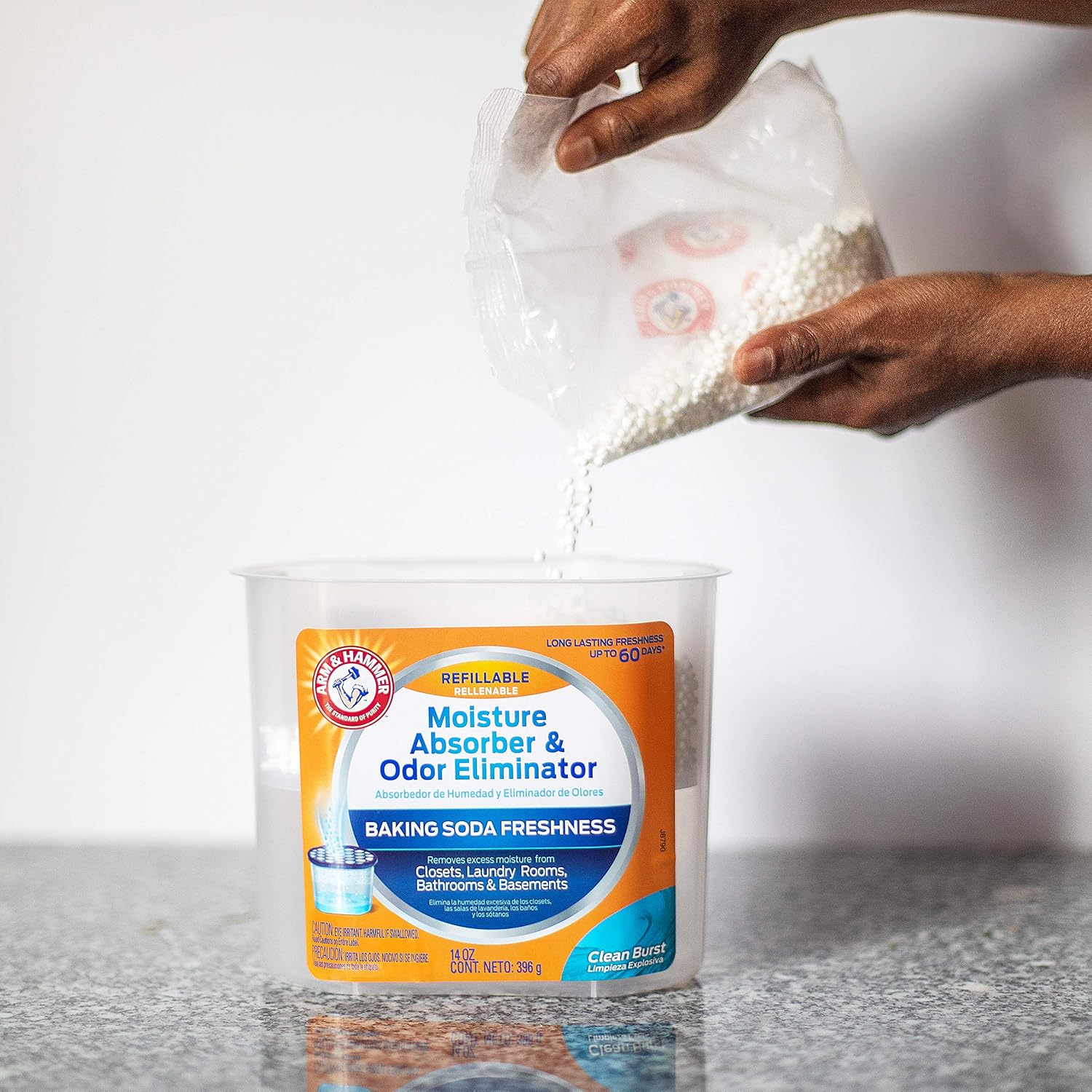 Arm & Hammer Clean Burst Moisture Absorber and Odor Eliminator Refill, 2 Pack, 14 Oz. Each, White, 28 Ounce