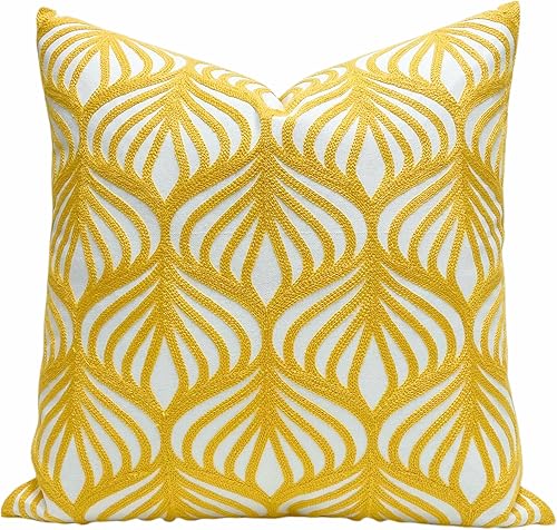 SLOW COW - Fundas para almohadones pequeños, decorativas, bordadas, de algodón, 18 x 18 pulgadas, Algodón, Amarillo (Yellow Leaves), 18 x 18 pulgadas