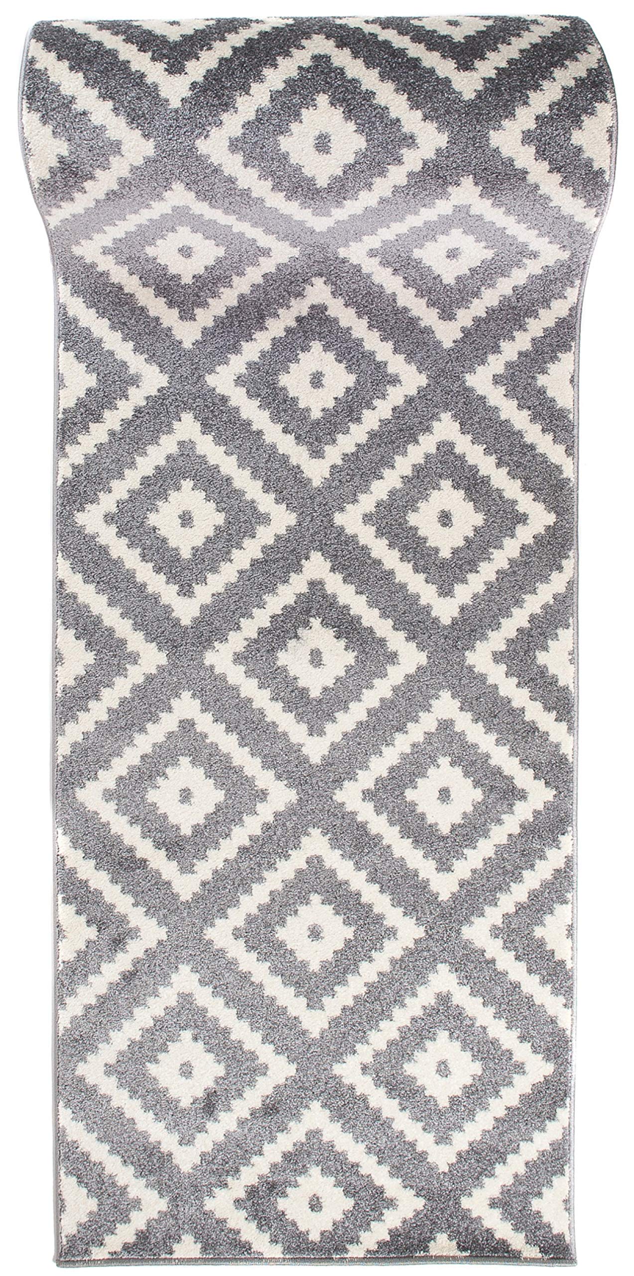 Carpeto Rugs Alfombra de Pasillo Larga de Diseño Marroquí Geométrico de Pelo Corto - Alfombras para Pasillos Largos - Alfombras de Pasillo por Metros - Gris - 70 x 200 cm