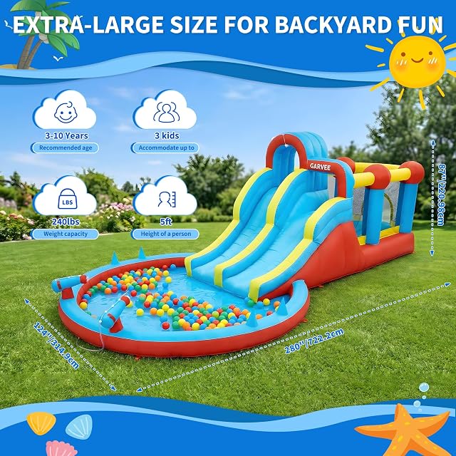 Foto 8 de 8 de Gran Castillo Hinchable con soplador, Castillo Hinchable con tobogán de Agua, XXL con soplador