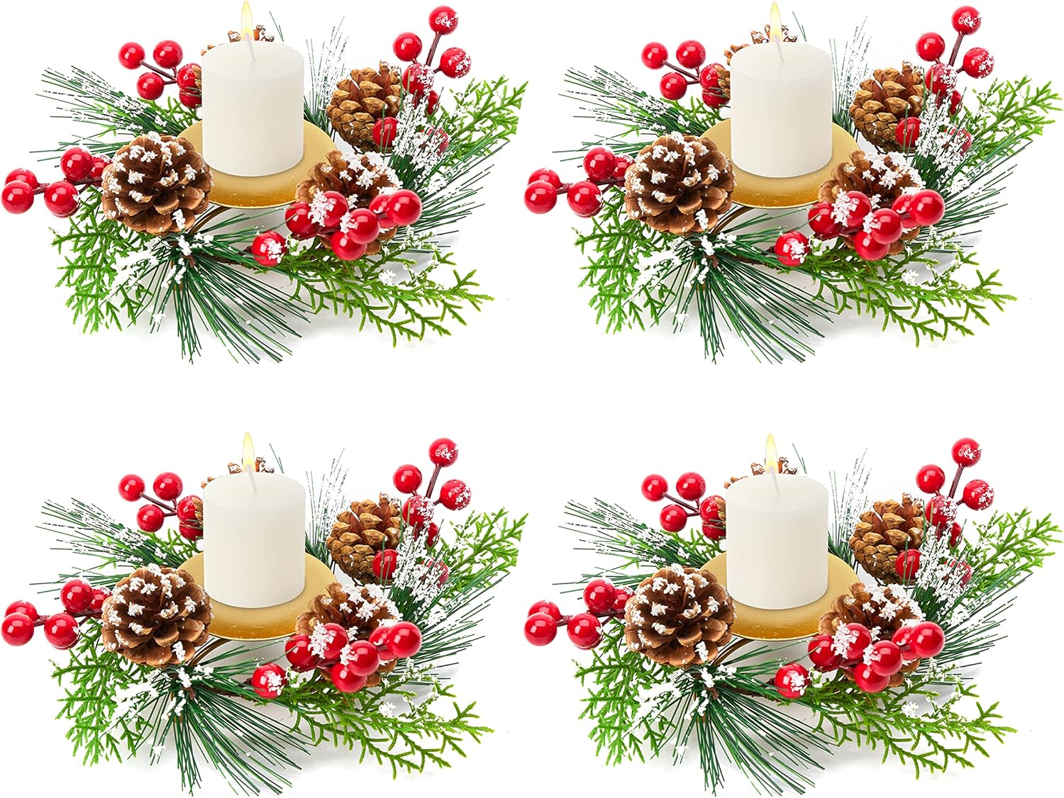 4 Pcs Christmas Candle Ring w. Christmas Candle Holder