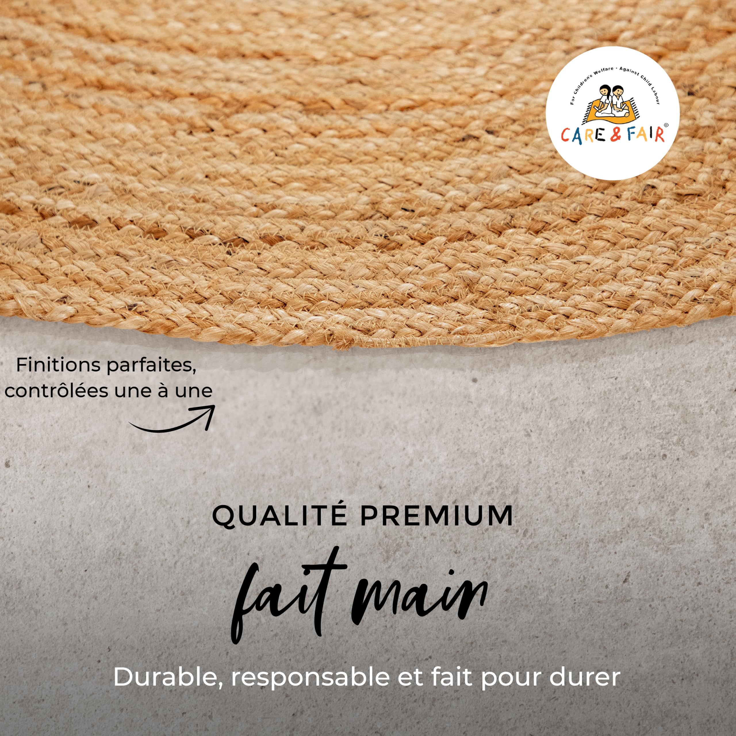 carpetfine Tapis de Jute Nele Ronde Beige Ø 60 cm | Tapis Moderne pour Le Salon et la Chambre à Coucher